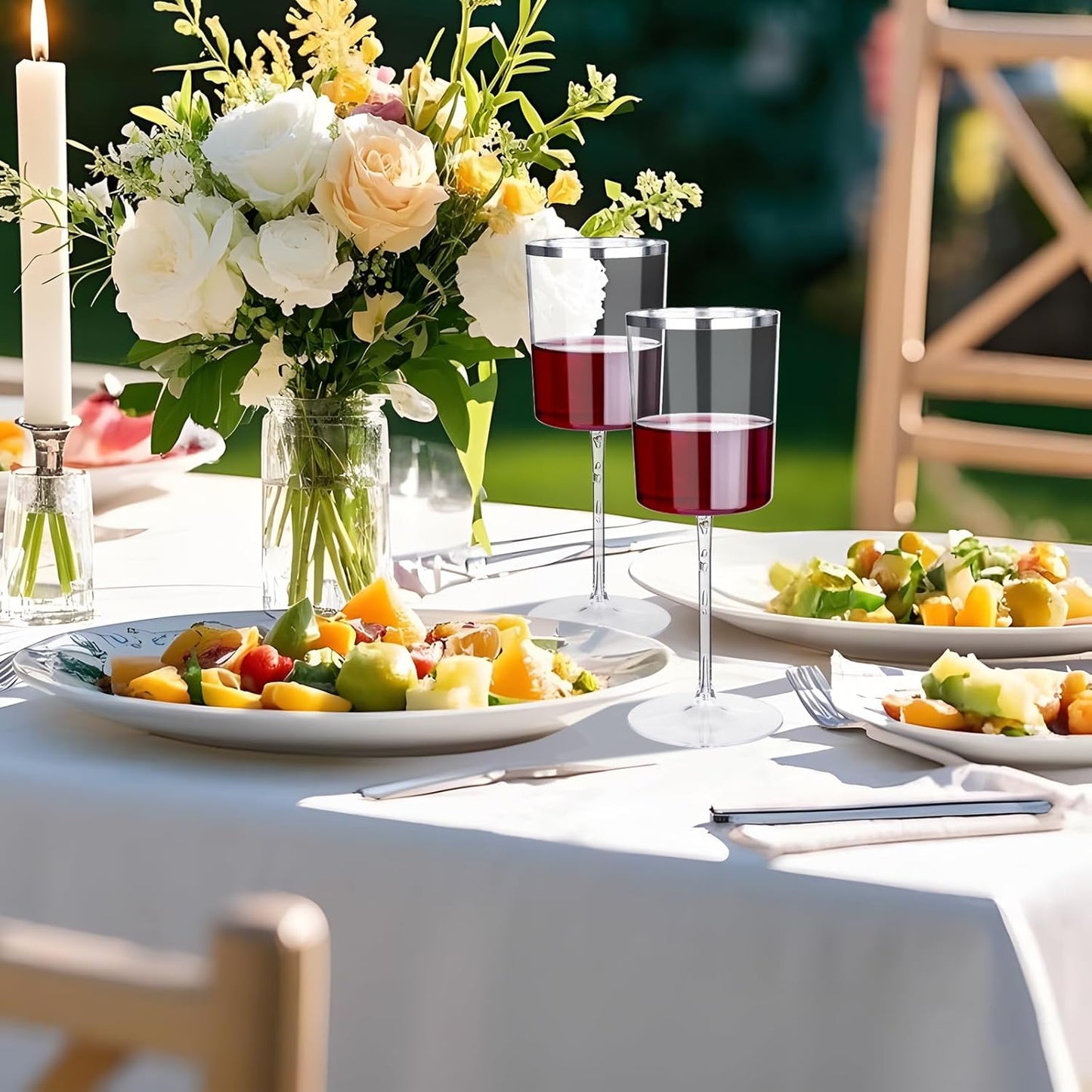 Ciaell 12 Pack Plastic Wine Glasses - 10 Oz Plastic Wine Glasses with Stem - Square Silver Disposable Stemmed Glass for Parties & Weddings & Outdoors