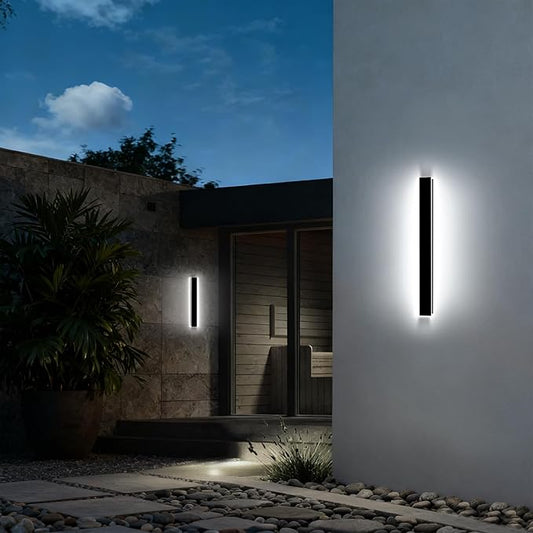 Modern Outdoor Lights, 24in Exterior Wall Light Fixtures, Dimmable LED Front Porch Lights Outdoor Waterproof, Black Long Strip Wall Sconce for House Garage