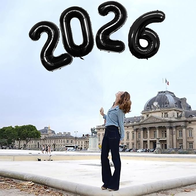 GOER 42 Inch 2026 Black Foil Number Balloons for 2026 New Year Eve Festival Party Supplies Graduation Decorations