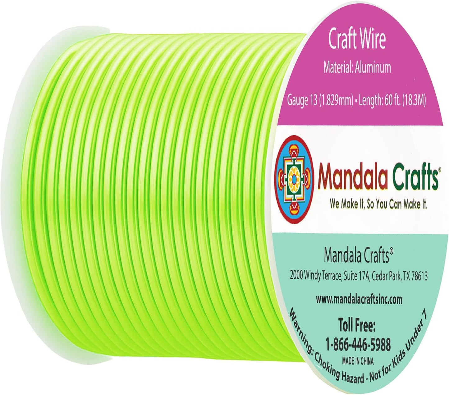 Mandala Crafts 13 Gauge Anodized Aluminum Craft Wire for Jewelry Making - 60 FT Colored Flexible Light Green Wire - Bendable for Bonsai Armature Crafting Sculpting