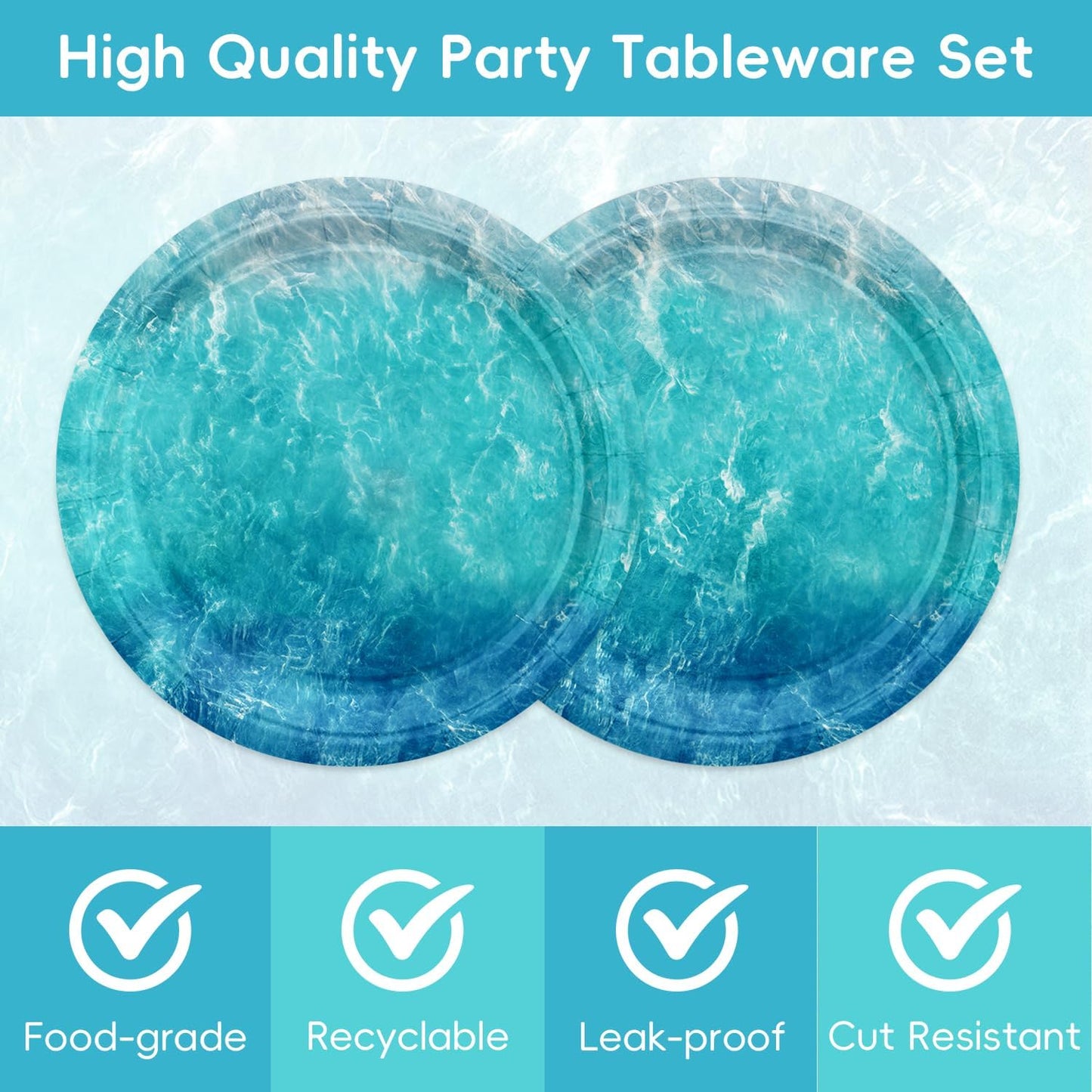 40pcs Ocean Themed Birthday Party Decorations Under the Sea Party,Ocean Waves Plates and Napkins,Suitable for 20 Guests