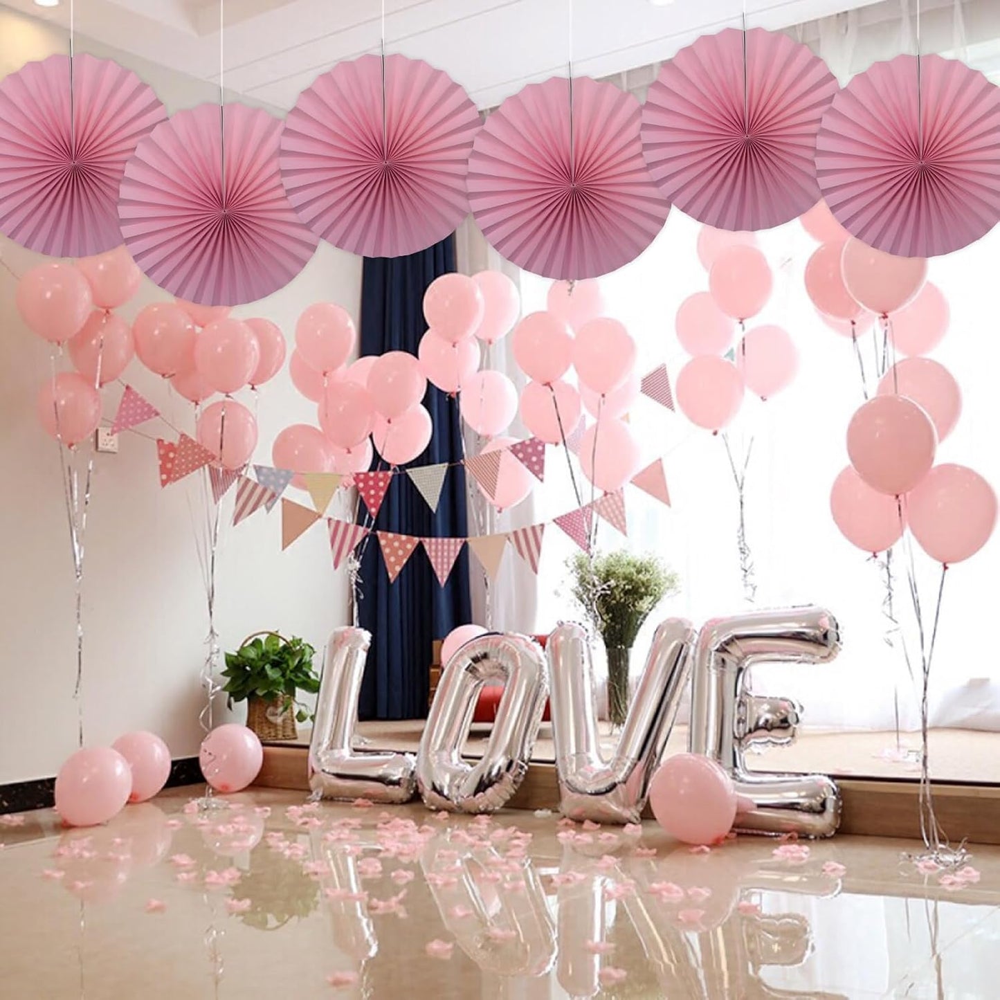 Pink Party Decorations,Pink Paper Decorations for Party,Baby Shower Decorations Party Paper Fans Bulk 16in,Schoolgirl Style Classroom Decor for Party 30 Color DIY Set （Pink）