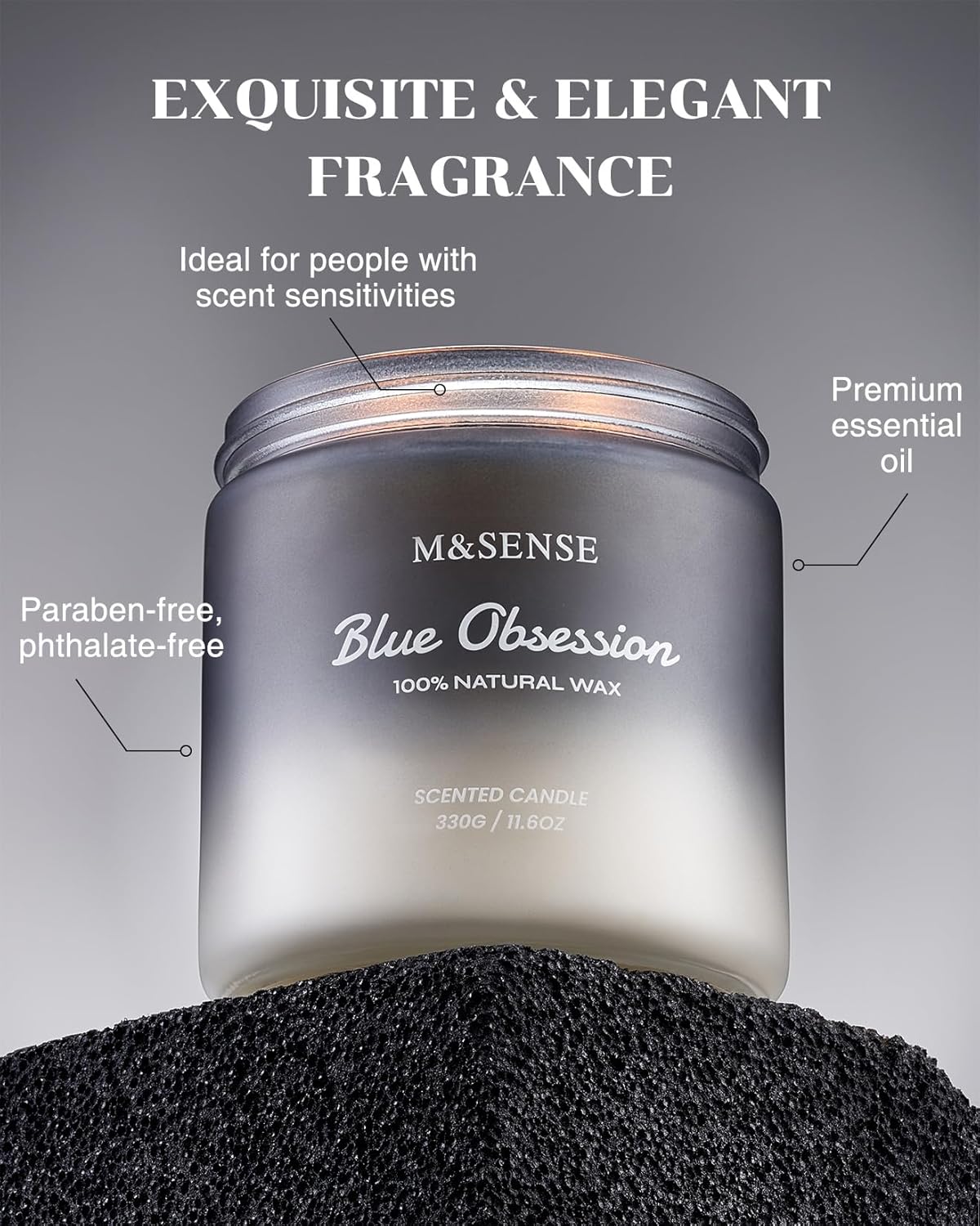 M&SENSE Amber Lavender Scented Candle for Men, 11.6oz 2 Wick Large Natural Soy Wax 70 Hours Highly Scented Home Fragrance