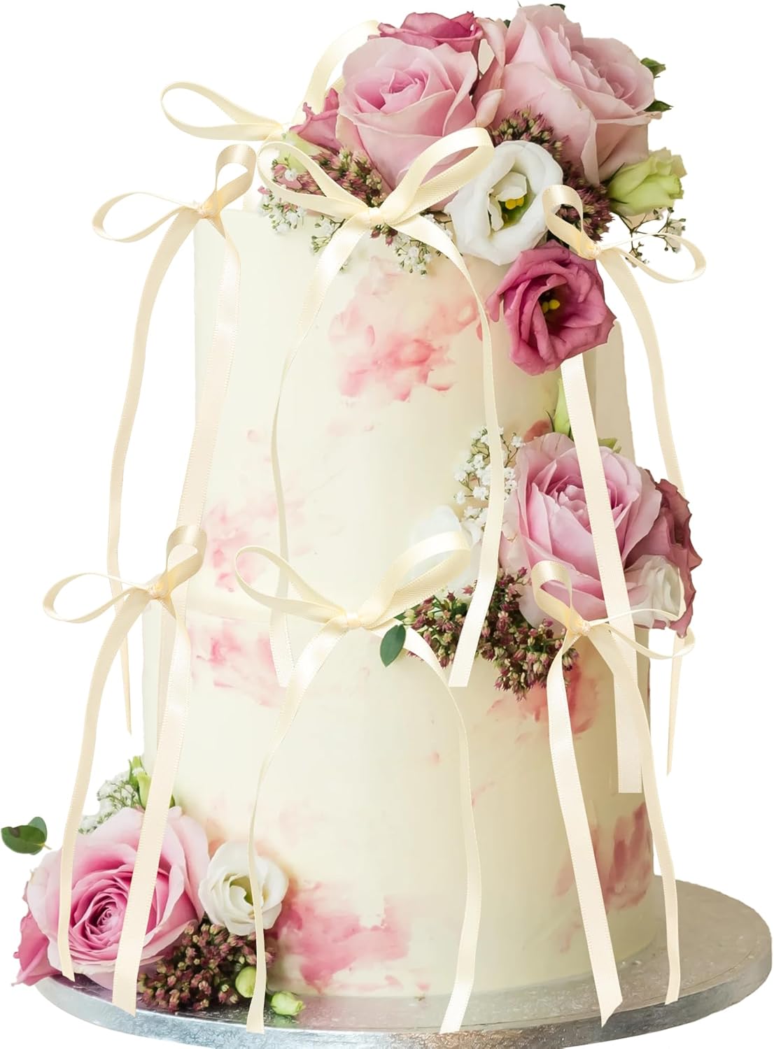 Ephlyn 30Pcs Bow Cupcake Toppers Valentine's Bowknot Ribbons Coquette Bow High Footed Cup Balloon Wall Party Decorations Cake Dessert Picks Baby Girl Birthday Wedding Party Supplies Beige