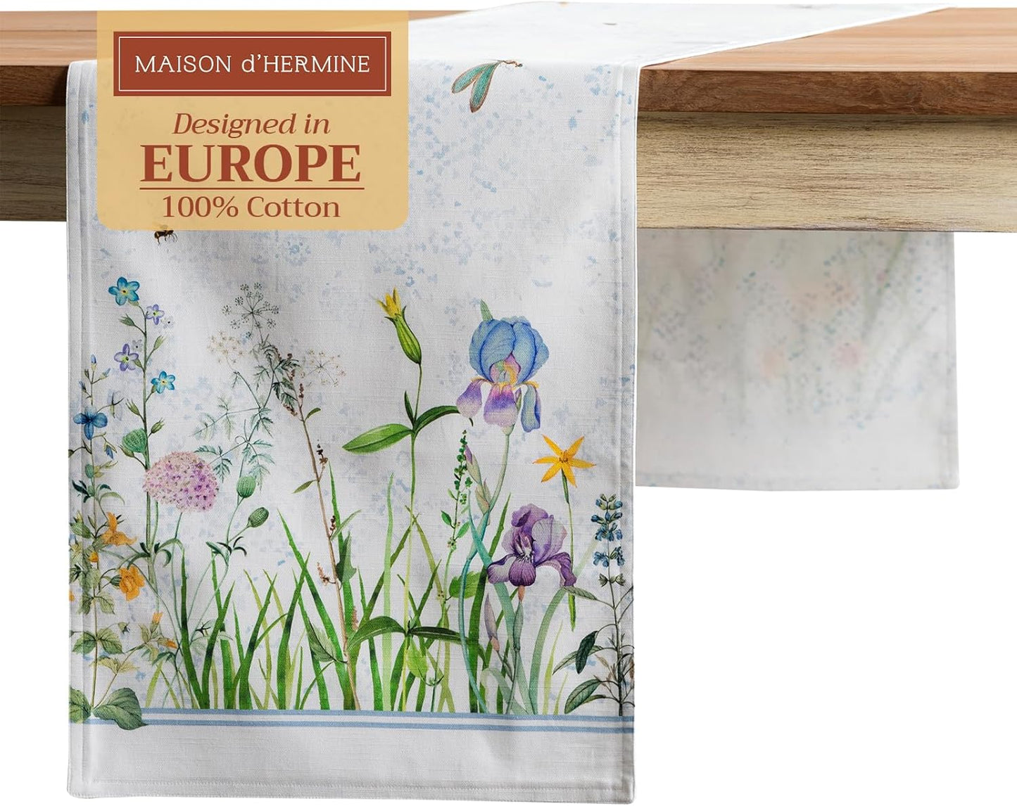 Maison d' Hermine Table Runner 100% Cotton Double Layer Table Runners 108 inches Long Decorative for Home Kitchen Dining Party Wedding Bridal Shower Spring Summer (Fleurs De Mai, 14.50" x 108")