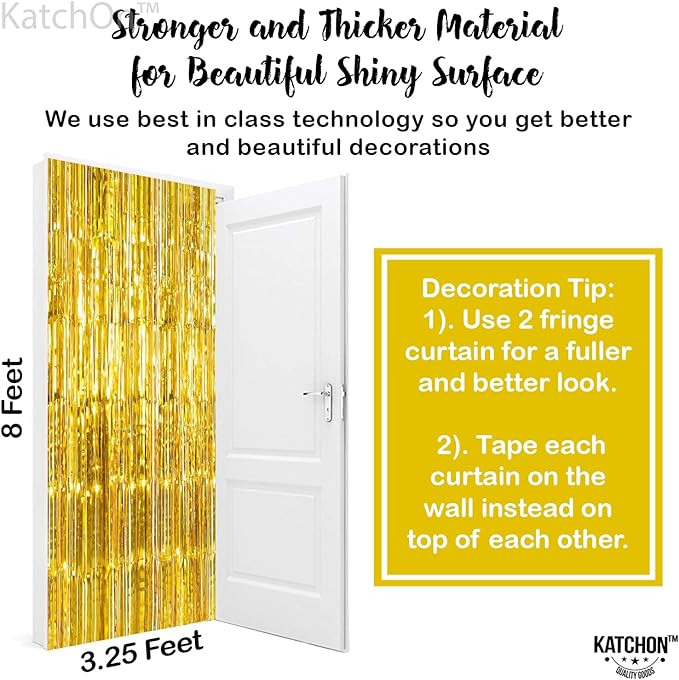 KatchOn, XtraLarge Gold Streamers Backdrop - 3.2x8 Feet, 2 Pcs | Gold Fringe Backdrop Curtain for New Years Decorations 2026, Casino, 50th Birthday Decorations | New Years Eve Party Supplies 2026
