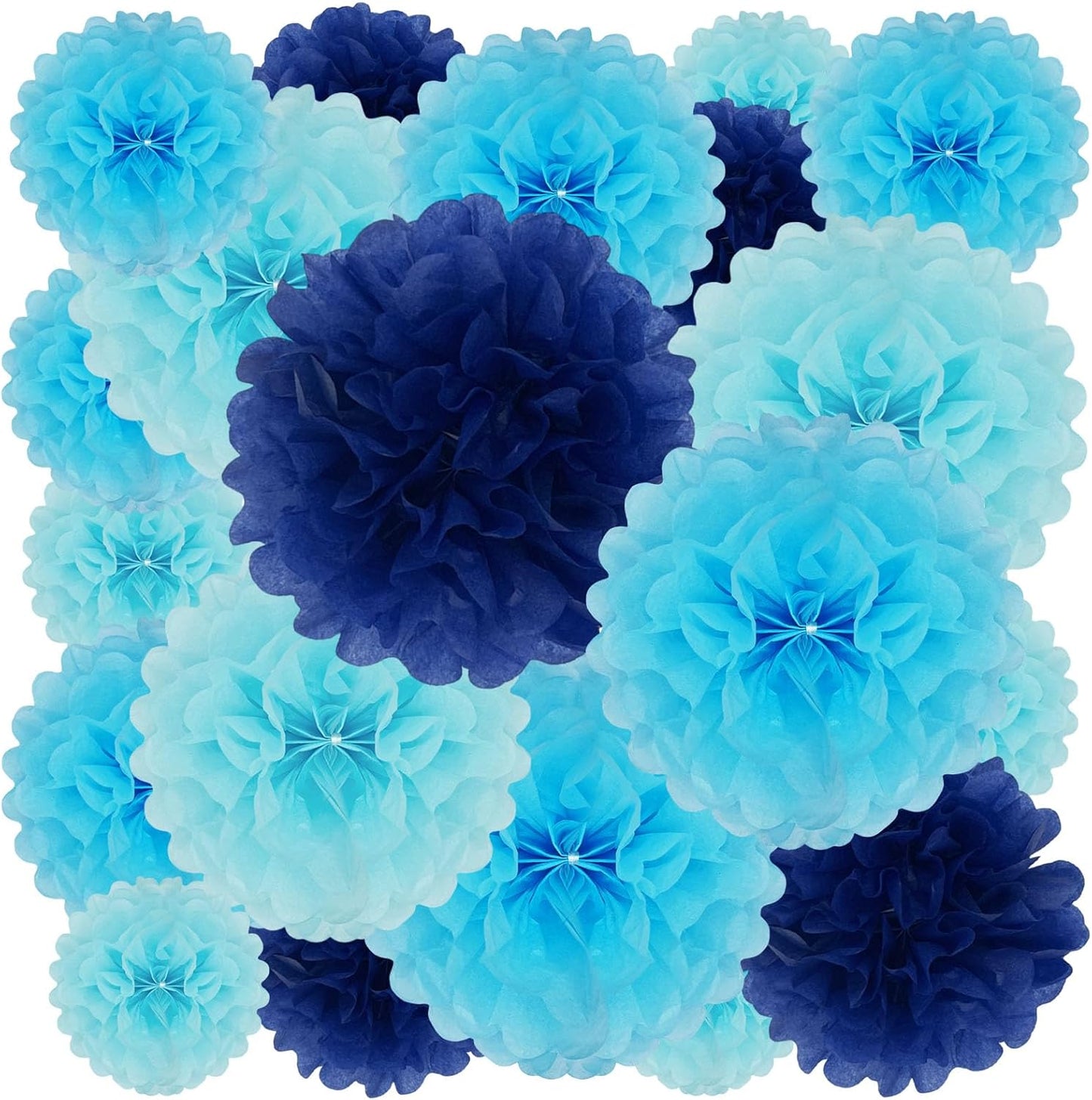 Tissue Paper Pom Poms, Blue Tissue Paper Flowers, Hanging Flower Balls for Weddings Fiesta Parties Birthday Baby Showers Classroom Bridal Shower Decoration (18Piece Set-6/10/12/14Inch)