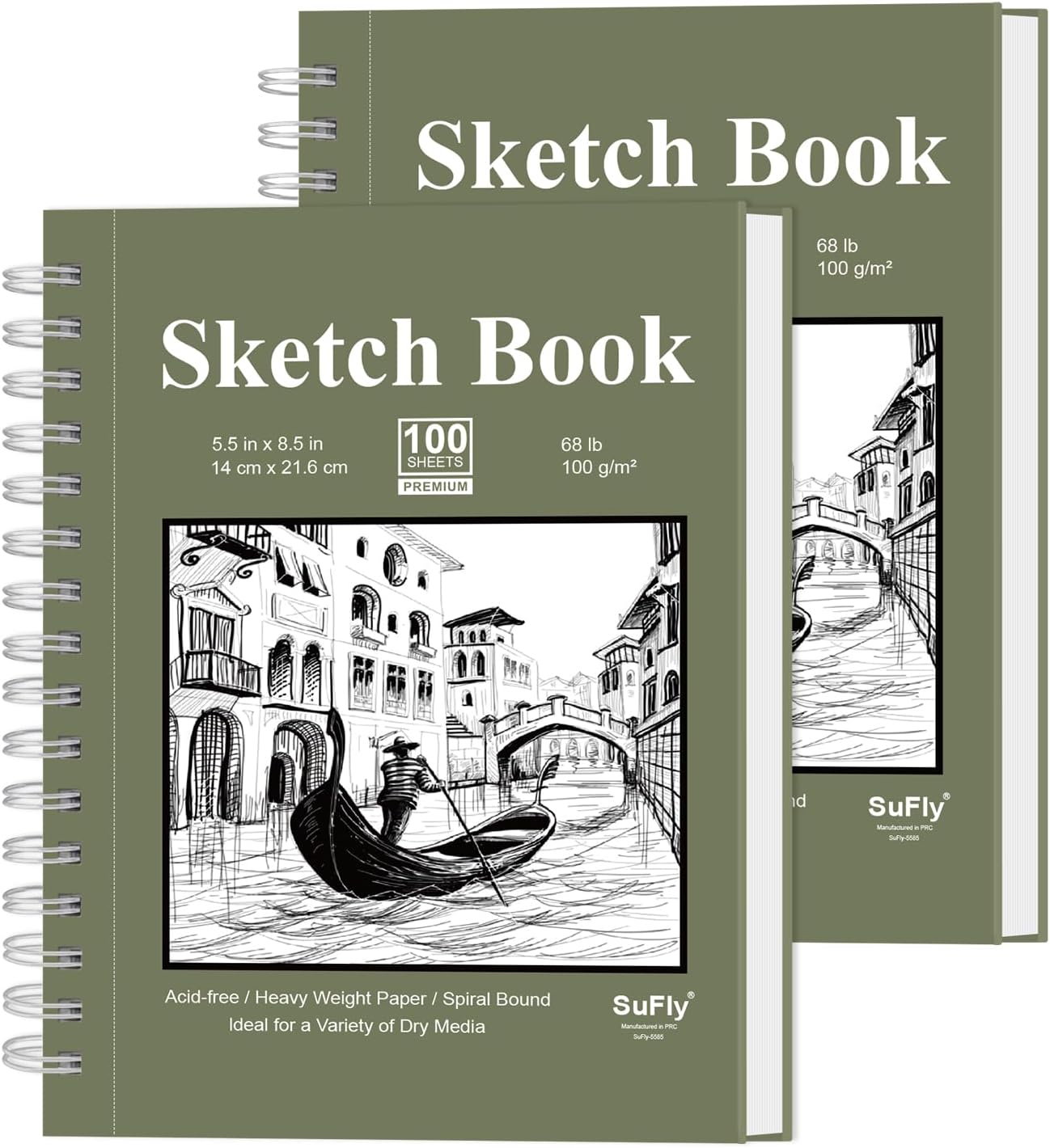 SuFly Small Sketch Book 5.5"x8.5", 2-Pack Mini Sketchbook, Spiral Bound Sketchbook Hardcover with 200 Sheets of 68lb/100gsm Mini Drawing Pad Paper, Small Sketch Pads for Drawing for Adults & Kids.