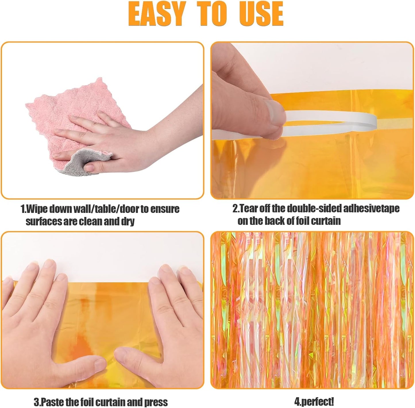 CANREVEL 2 Pack 3.2x6.5 Feet Iridescent Foil Fringe Backdrop Curtains, Clear Yellow Tinsel Photo Booth Props Streamers Party Decorations for Birthdays, Christmas, Lemon, Smiley Party Decorations