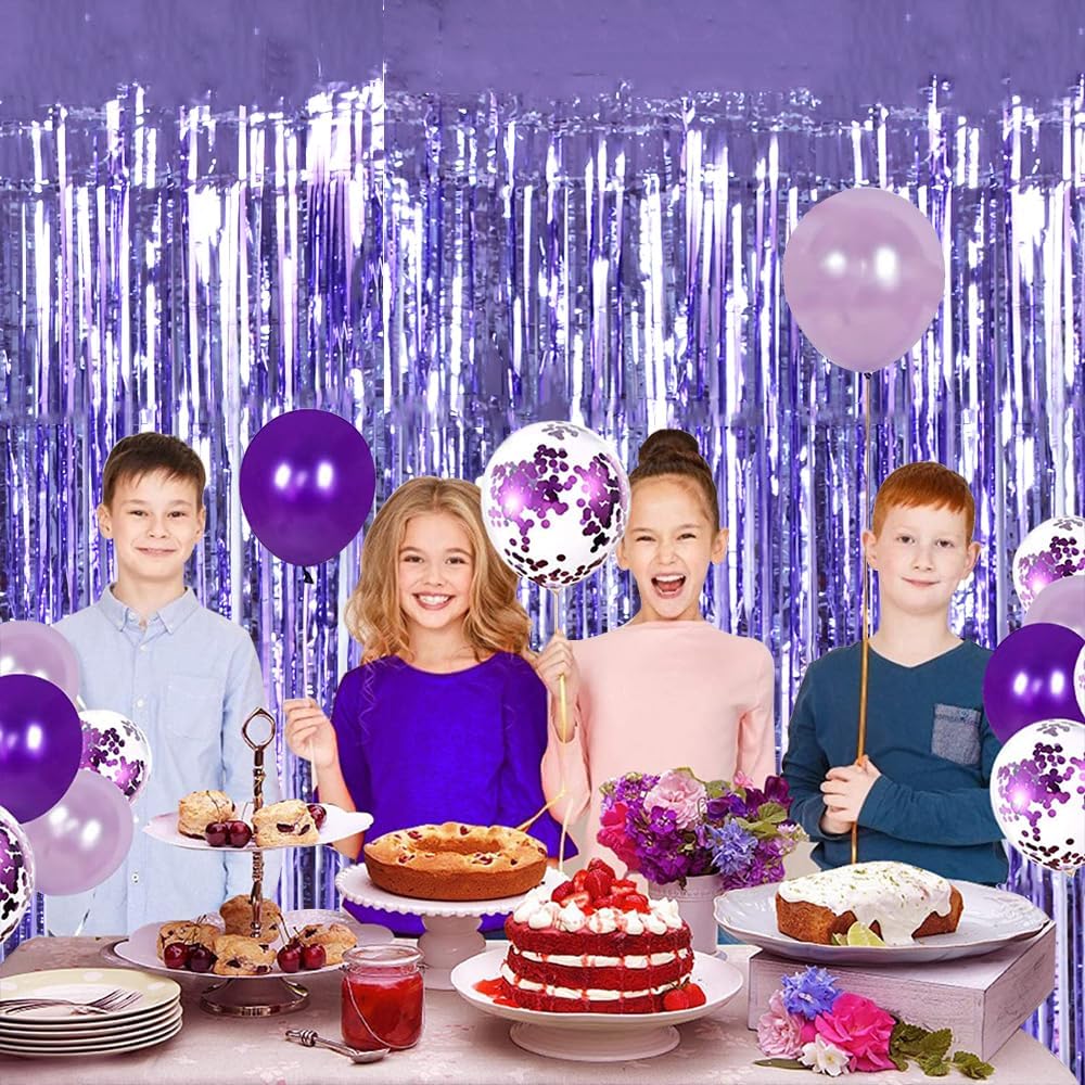 BEISHIDA 2 Pcs Light Purple Lavender Door Streamers Tinsel Curtain Party Streamers Backdrop Fringe Foil Wall Background for Birthday Halloween Wedding Sea Party Decoration(3.28 ft x 6.56 ft)