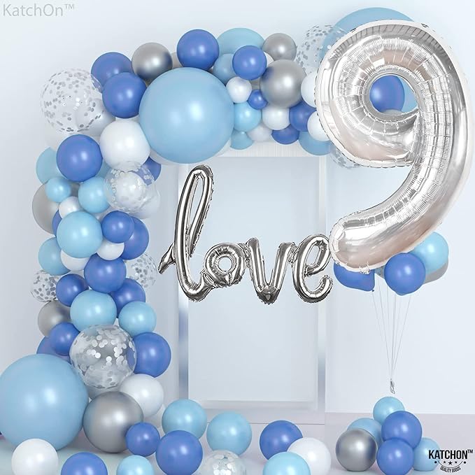 KatchOn, Giant Silver Number 9 Balloon - 40 Inch | Foil 9 Birthday Balloon for 9th Birthday Decorations | 9th Anniversary Decoration | Silver Party Decoration