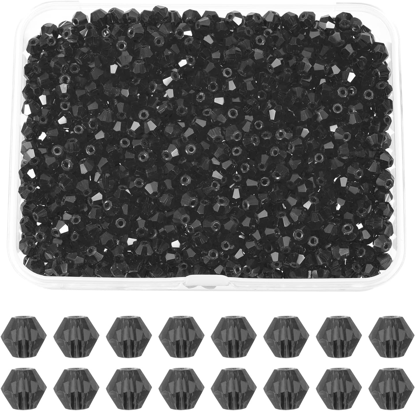 PATIKIL 1000pcs 3mm Bicone Glass Crystal Beads, Faceted Glass Spacer Beads with Box for Jewelry Making Bracelet Necklace Earrings DIY Suncatcher Craft, Black