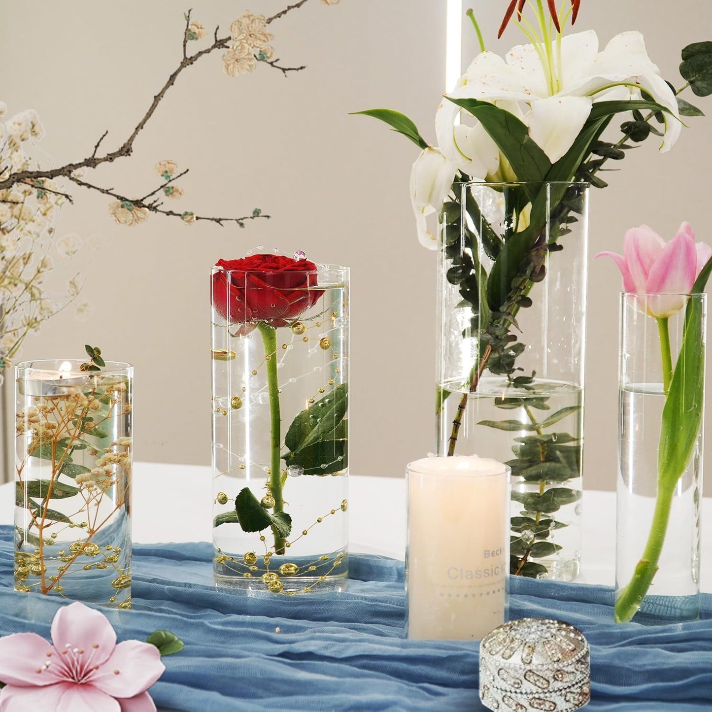 72pcs Glass Vase Cylinder Vases for Centerpieces Small Flower Glass Vases Home Decor Centerpiece Table Clear Flower Vase Decorations for Wedding＆Holiday 4,6,7.5,8,8,10 Inch Tall