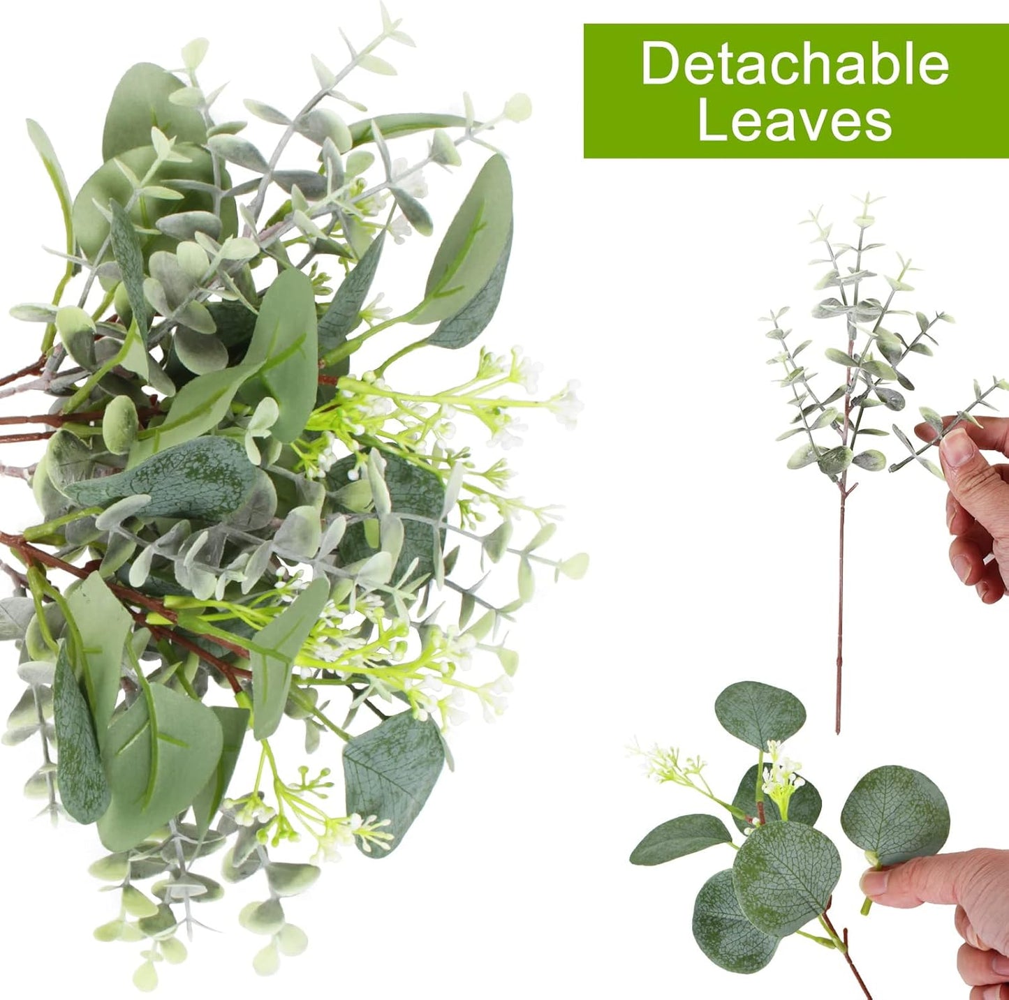 120 PCS Artificial Eucalyptus Stems Bulk Faux Silver Dollar Leaves for Vase Bouquets Baby Eucalyptus Leaves for Family Wedding Center Flower Arrangement