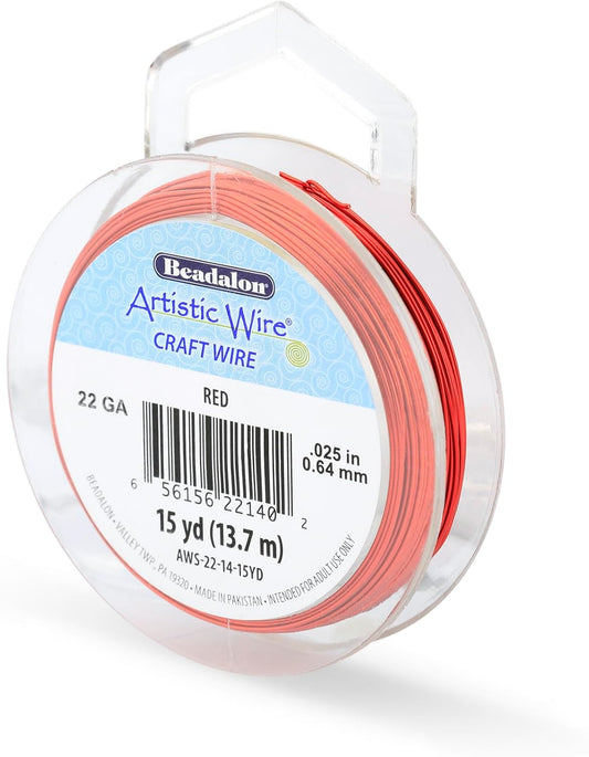 Artistic Wire, 22 Gauge Tarnish Resistant Colored Copper Craft Wire, Red, 15 yd