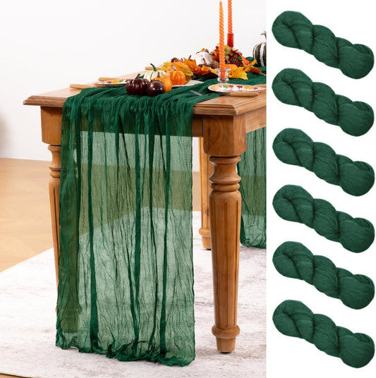 Emerald Green Cheesecloth Table Runner 6 Pack Fall Table Runners Boho Gauze 120 Inches Green Cheese Cloth Fall Table Decorations for Thanksgiving Wedding Bridal Baby Shower Tea Party