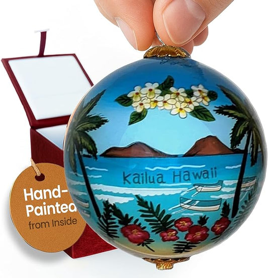 Collectible Lanikai Kailua Hand-Painted Glass Ornament with Gift Box
