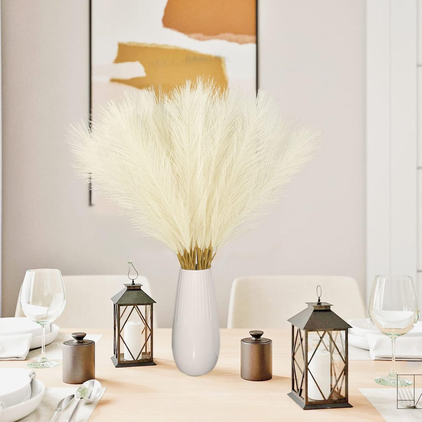 50PCS Faux Pampas Grass, 21.6" Short Artificial Pompous Grass Floral Fake Pompas Grass Branches Vase Filler Flower Arrangement for Home Wedding Boho Decor, Beige