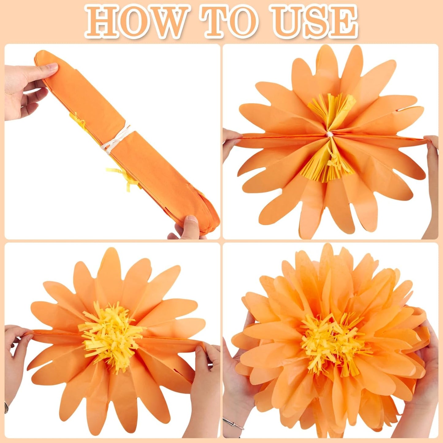 12 Pcs Daisy Tissue Paper Pom Poms Fall Party Decorations Orange Yellow Tissue Flowers Paper Flowers Decorations for Wall Groovy Backdrop Garden Hippie Wedding Thanksgiving Autumn Decor