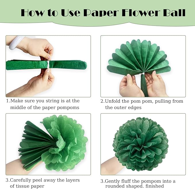 Sage Green Birthday Decorations, Happy Birthday Banner and Paper Pompoms, Hanging Swirls, Circle Dots Garland, Pennant Flags for Girls Women Party Decorations