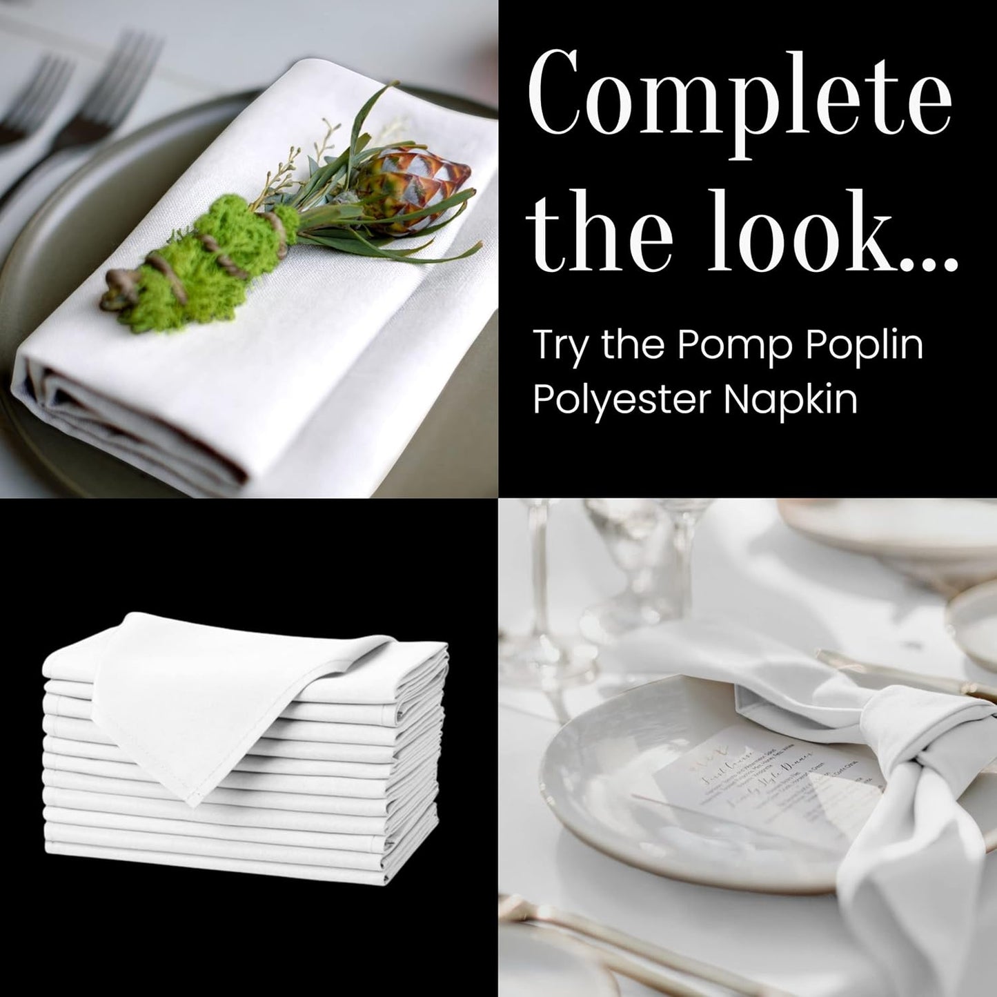 Pomp Black 60" x 84" Poplin Polyester Tablecloth (2 Pack) | Wrinkle + Stain Resistant Easy Care Premium Fabric | Fits 5FT Rectangle Table