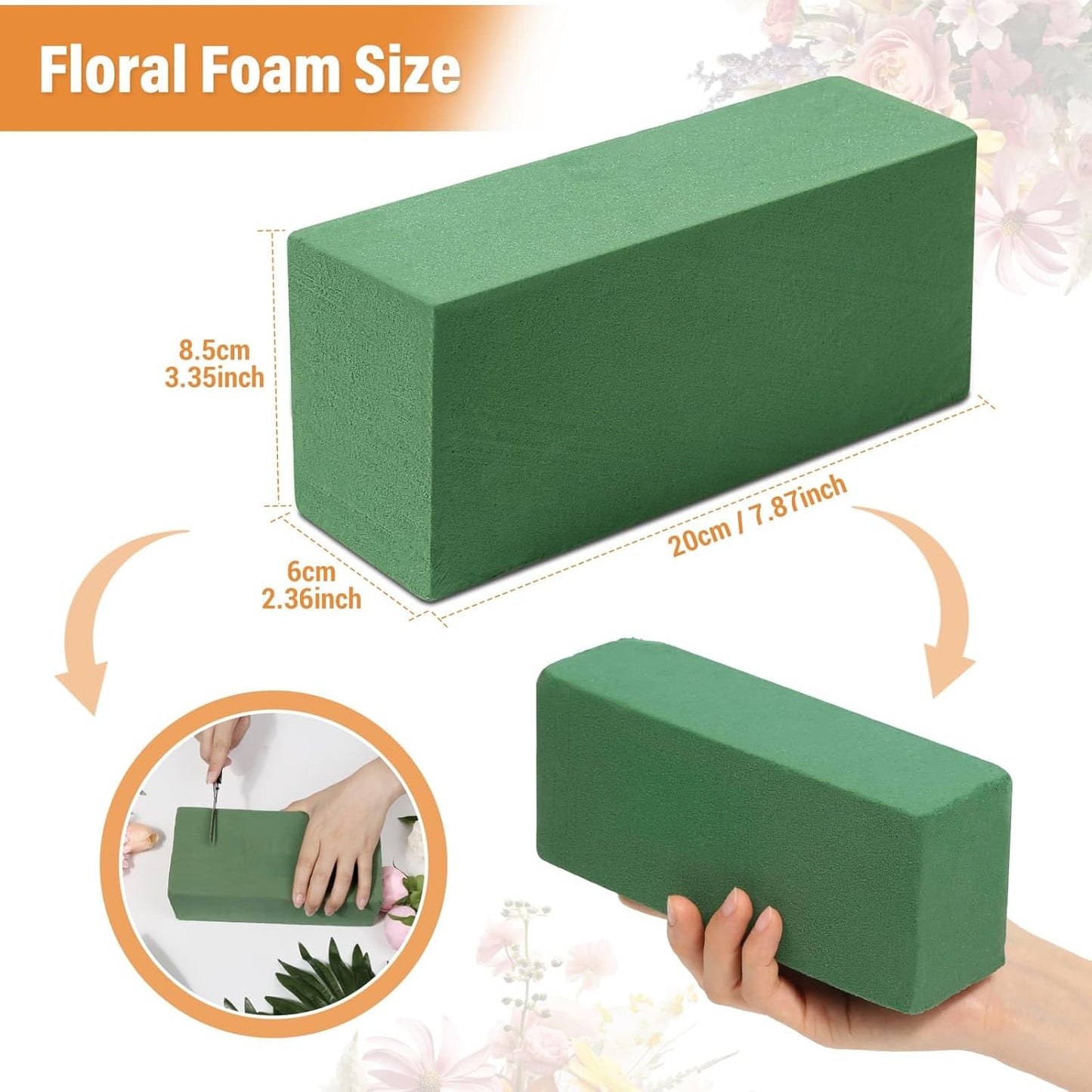 8 Pcs Floral Foam Blocks for Flower Arrangement (7.8” L x 3.5” W x 2.4” H) Wet and Dry Green Floral Foam for Wedding, Birthdays, Home Decorations