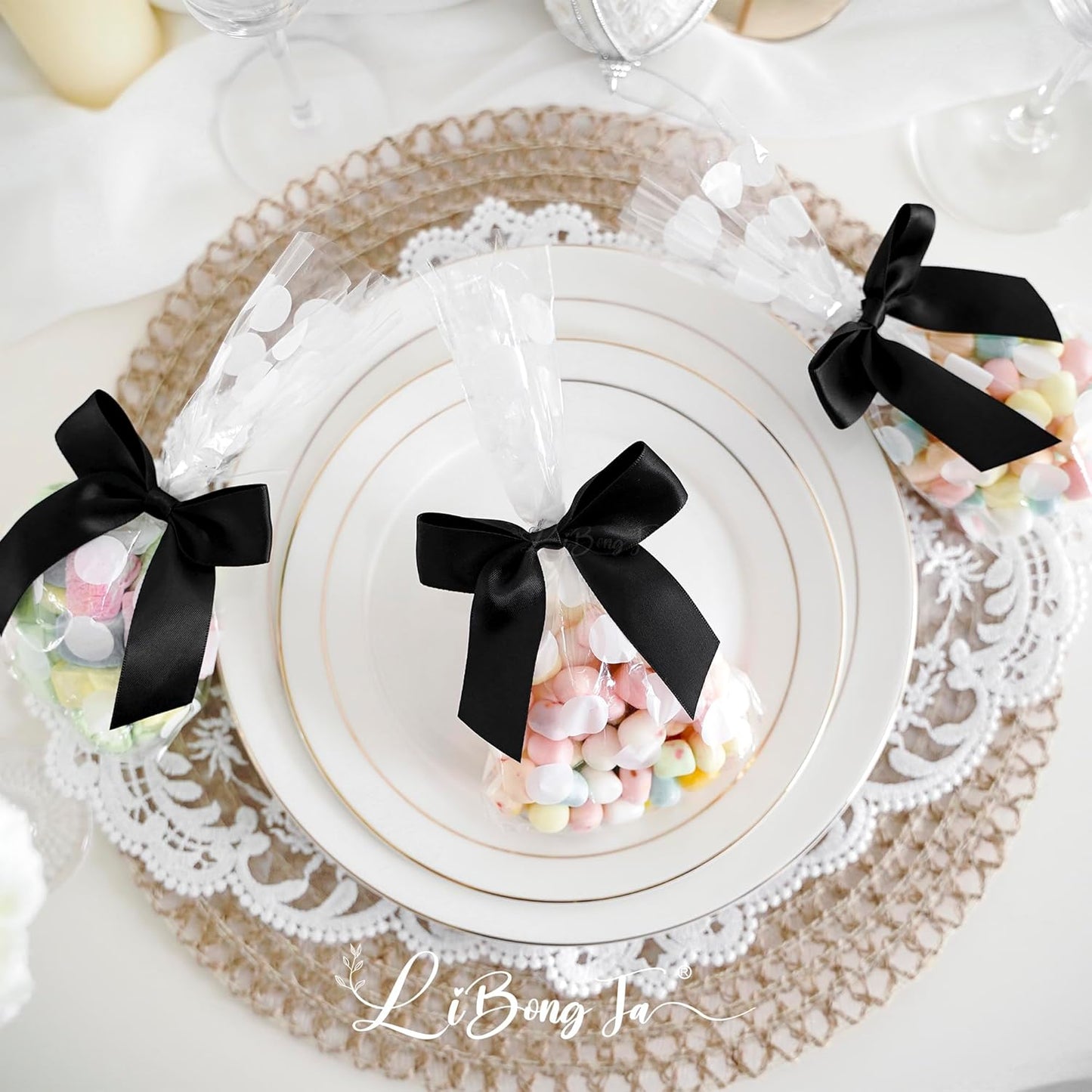 3.5" Black Bow Satin Pre-Tied Bows for Gift Wrapping, Small Bows for Crafts, Premade Bows, Candy Apple Bows, Twist Tie Bows for Cake Decorating, Party Favor, Wedding Decoration-36 Counts