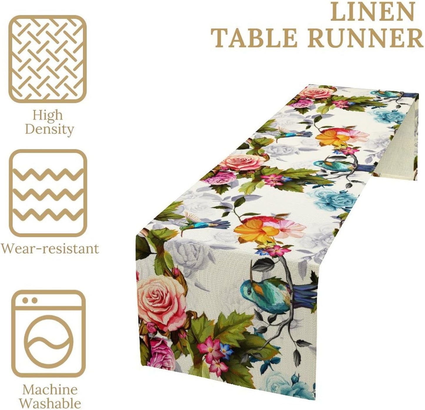 Hummingbird Table Runner,Vintage Floral Country Style Table Cloth Home Kitchen Restaurant Party Decoration 13x90 Inch