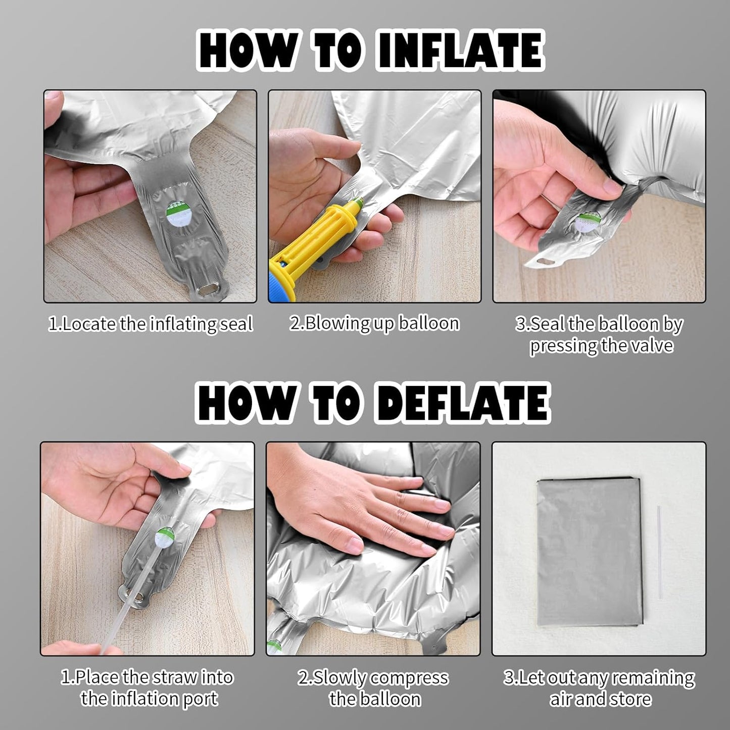 Silver Star Balloons, 22in Large Star Balloons Foil 10in 4-Pointed & Silver Pentagram Balloon for Graduation New Year Wedding Baby Shower Birthday Party Decorations