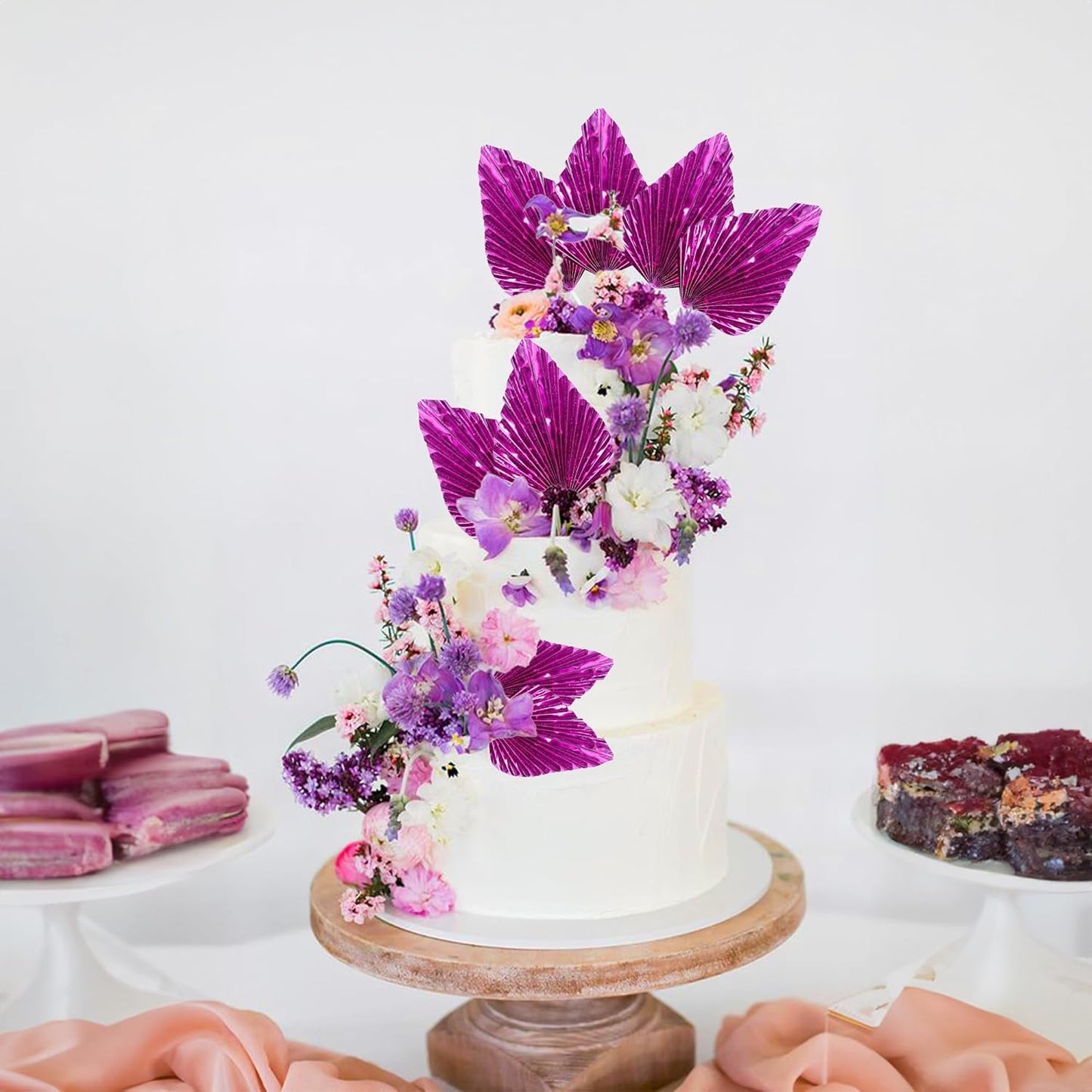 Gyufise 6Pcs Paper Palm Fan Cake Toppers Palm Spear Leaves Fan Cupcake Toppers Cake Insert Decorations Craft DIY Cake Bakeware Decoration for Birthday Party Wedding Party Decor Supplies Light Rose Red