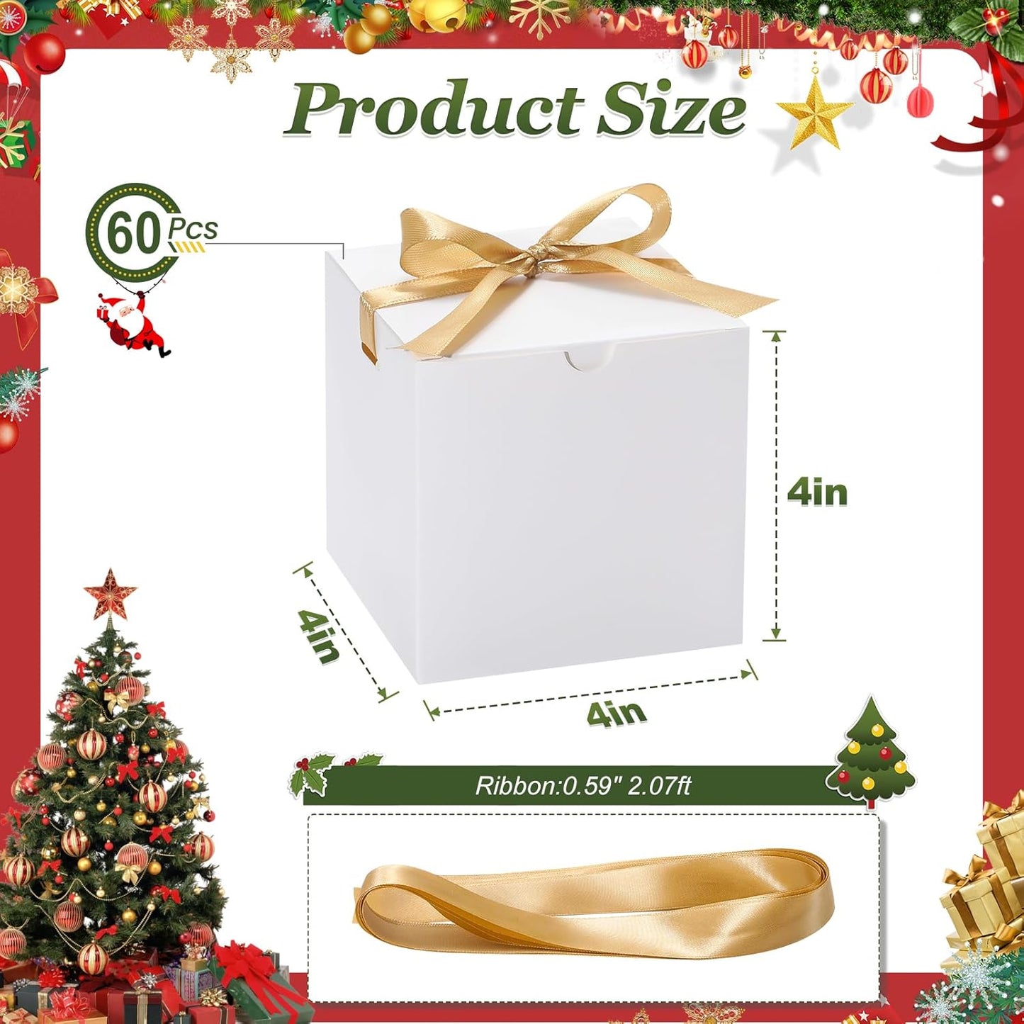 DOYIDE Small Gift Boxes, 60 Pcs 4x4x4 Inch White Elegant Paper Box with Ribbons, Party Favor Boxes for Candy Cupcake Christmas Wedding Baby Shower Bridesmaids Birthday