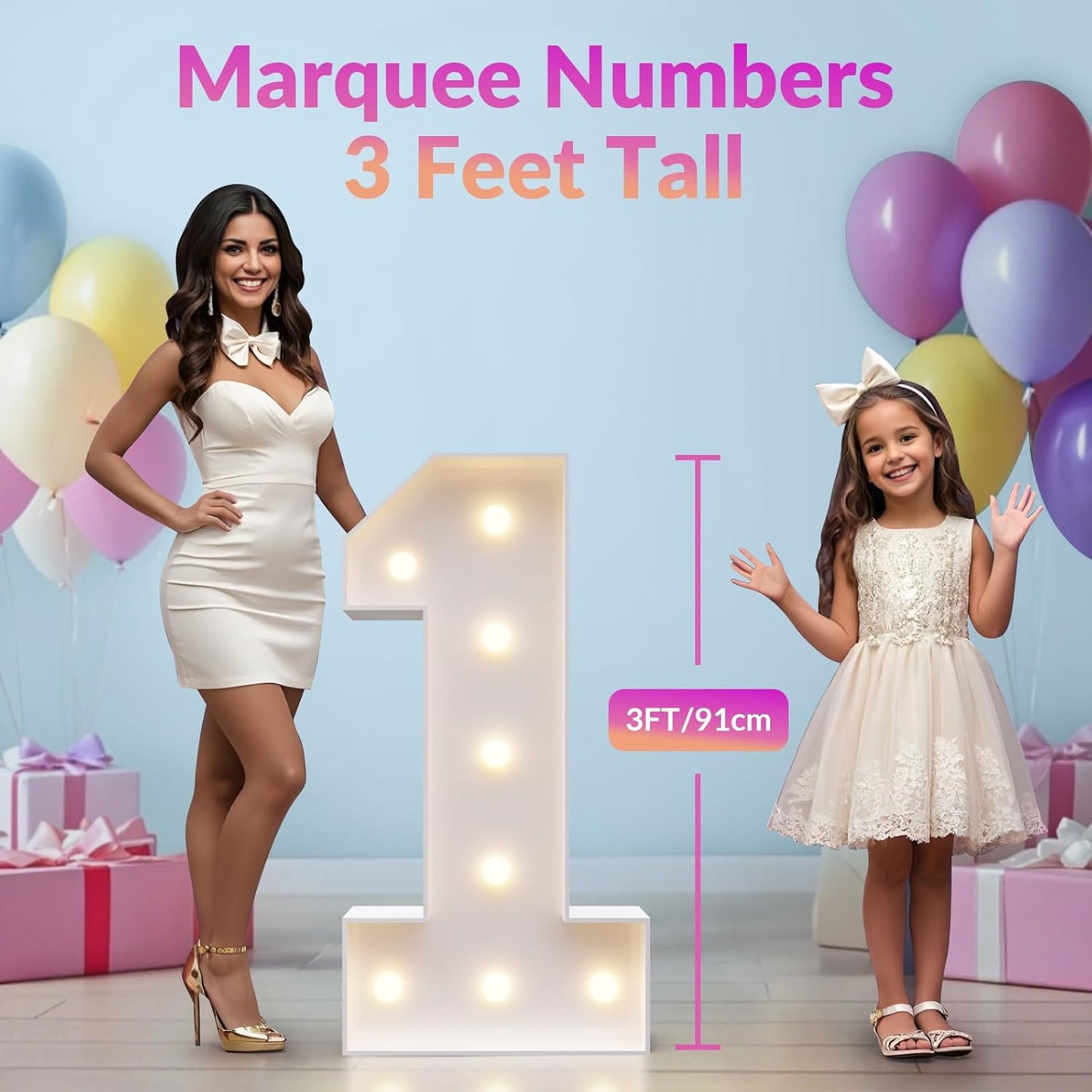 JoyMuse Marquee Numbers 3 Feet Tall, Light Up Numbers with Lights, Large Numbers for Party, Number 8 Light Up Numbers for Baby Showe Anniversary Birthday Decorations for Girls Boys