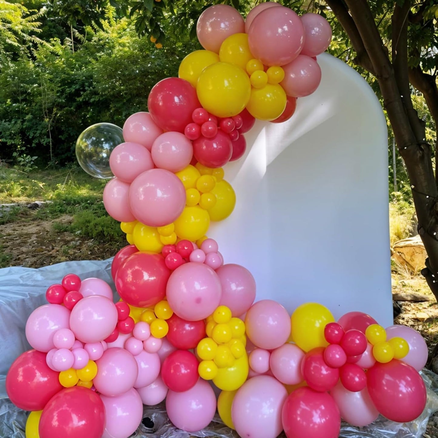 Pink and Yellow Balloons, 50pcs Hot Pink Yellow Balloons With Pastel Long Balloon Gold Crown Foil Balloon For Girls Women Birthday Baby Shower Party Wedding Bridal Shower Engagement Decor