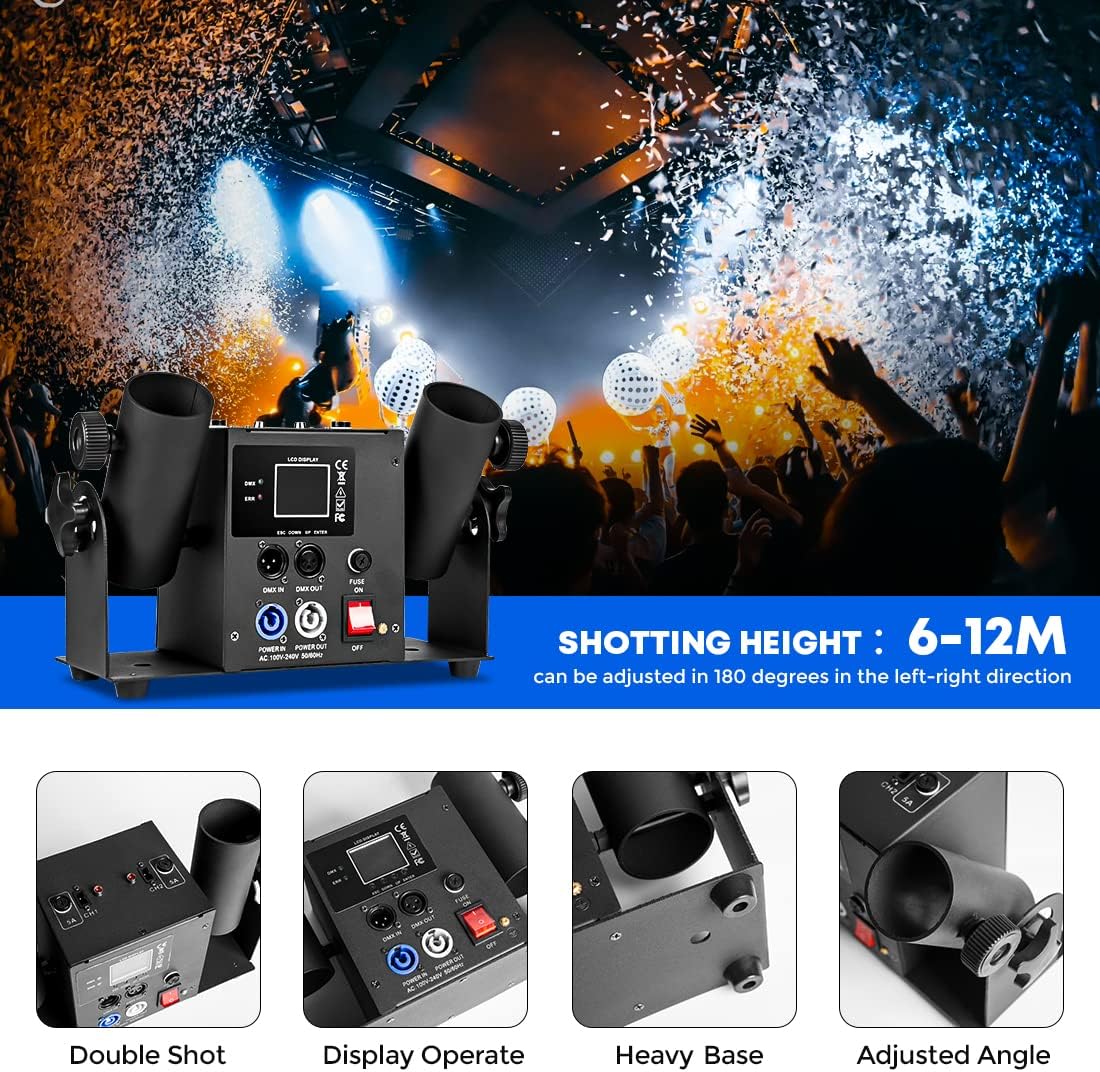 Professional Confetti Launcher Cannon Machine, Confetti Blower Machine Confetti Cannon DMX/Remote Control for Weddding Disco Show Club Stage Party (2 shot)
