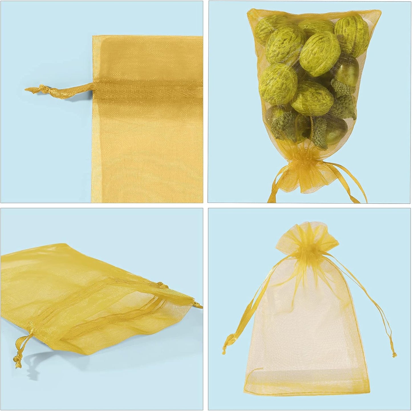 ANZNKU 50 Pack Organza Bags 4 x 6 inch Small Mesh Bags, Premium Gold Favor Bag with Drawstring, Sheer Mesh Bag, Gift Pouches Small Size, Jewelry Pouches for Wedding Party Christmas