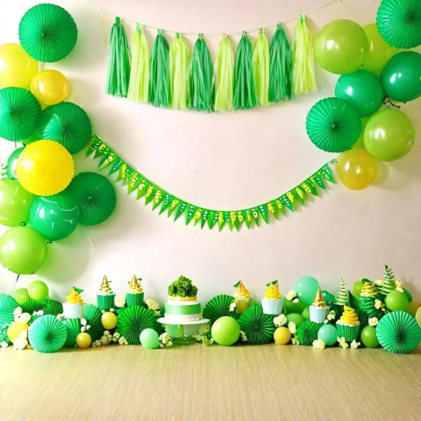 Aimto 20pcs Lime Green and Dark Green Shiny Tassel Garland Banner Tissue Paper Tassels for Party Decorations