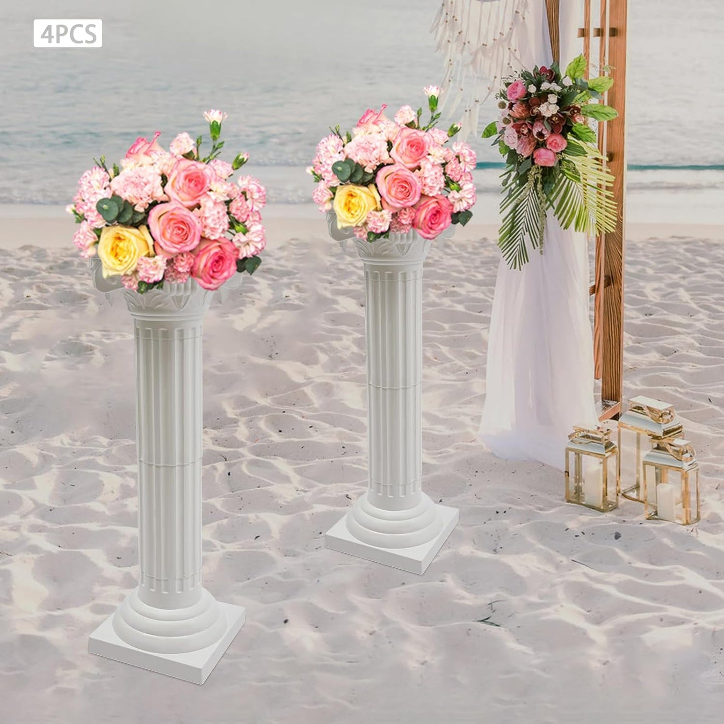Roman Pillars Decoration Party Flower Pot Columns Set 4Pcs Decor Pedstal Stand 34.65in Flower Floral Wedding Party Event Road Decorative Columns (34.65in 4Pcs Style3)