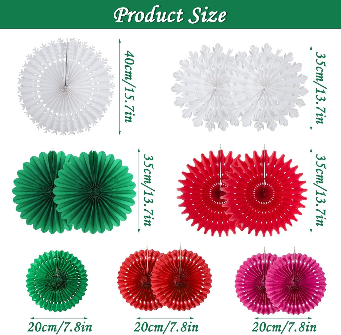 SUNBEAUTY Pack of 12 Christmas Party Decorations Christmas Classroom Decorations Hanging Paper Fans for Xmas Holiday Ceilings Wall Decor Winter New Year Party Supplies