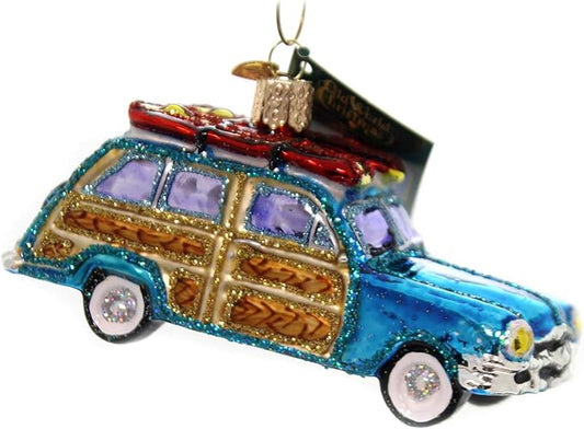 Old World Christmas Ornaments: Beach Gifts Glass Blown Ornaments for Christmas Tree, Surfs Up Wagon
