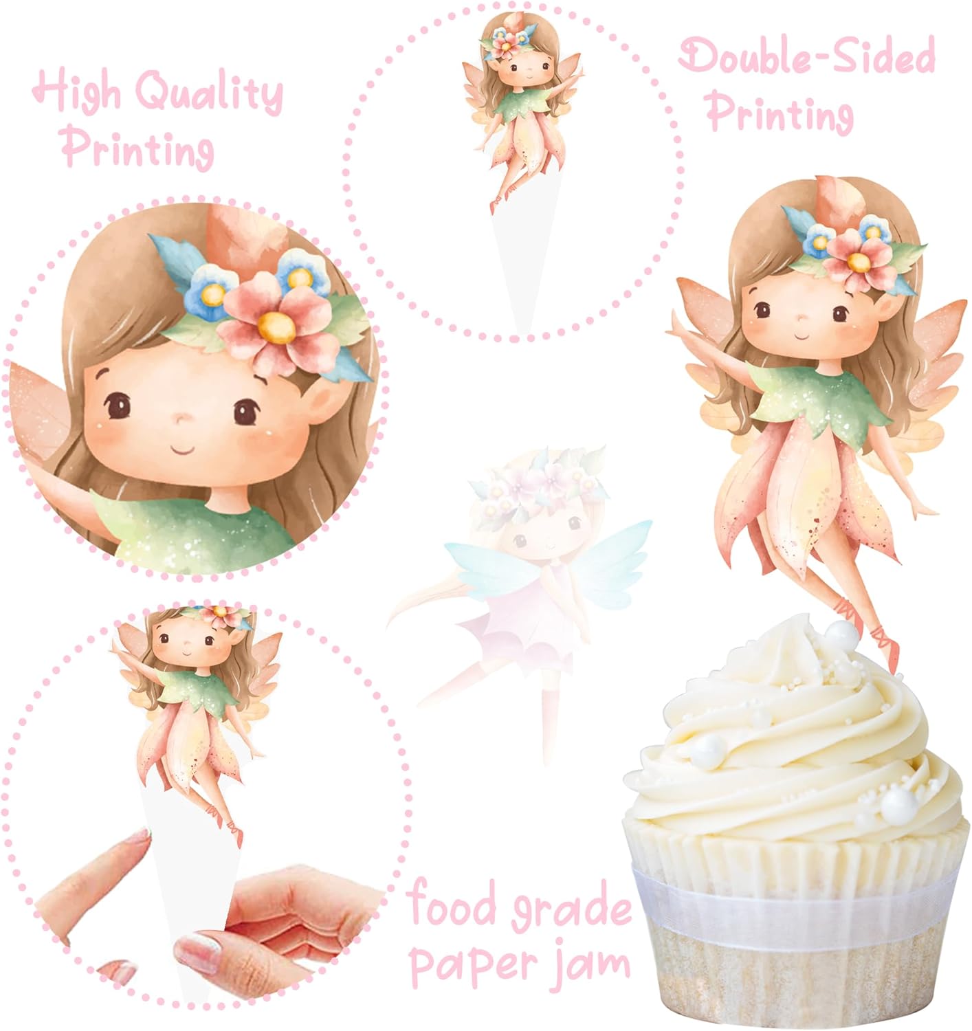 umoni Fairy Cupcake Toppers 48Pcs Fairy First Birthday Party Decorations Fairy Garden Party Cupcake Picks Fairy Cake Decorations Fairy Baby Shower Decorations Supplies