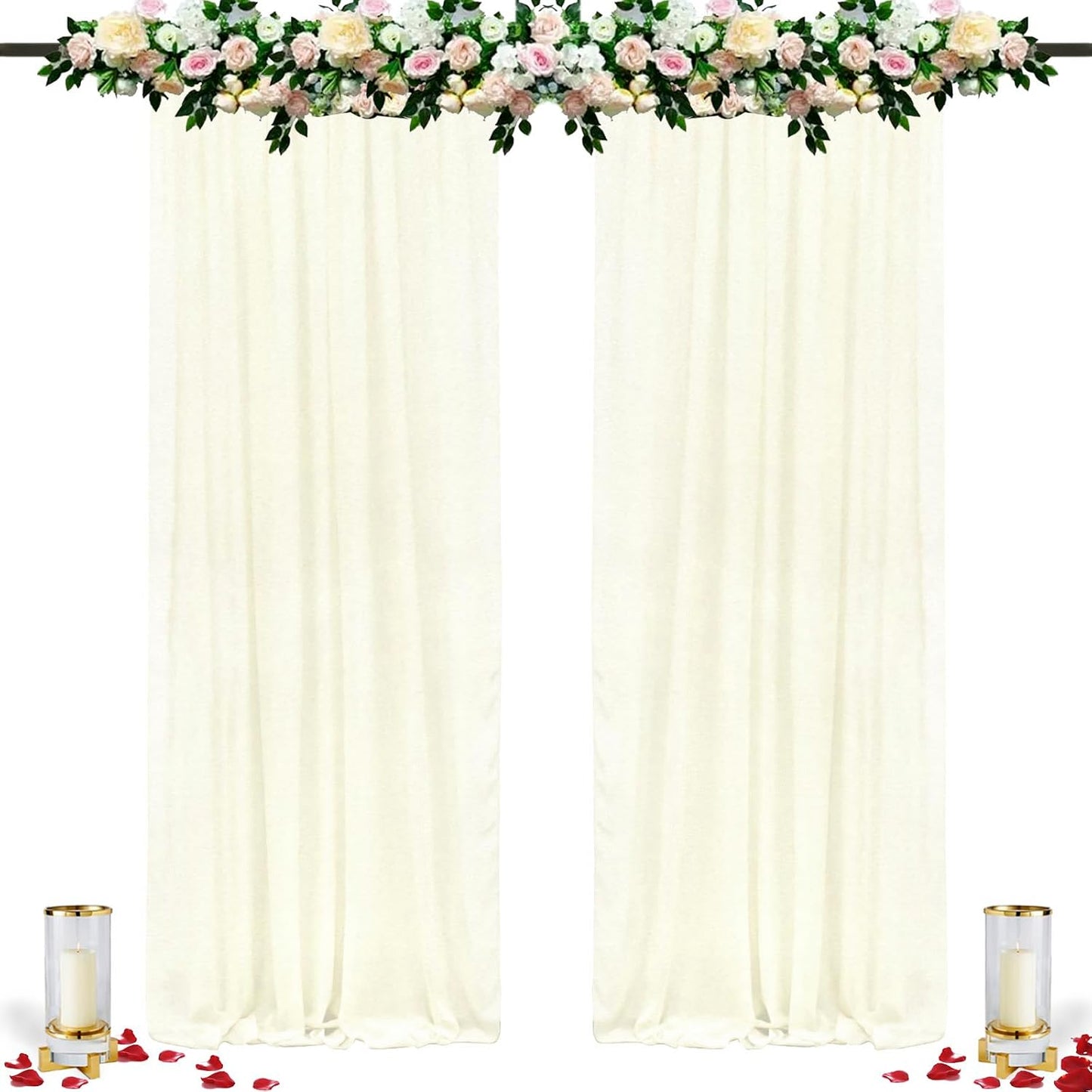 DUOBAO Ivory Sheer Chiffon Backdrop Curtains 108"" Long | 2 Panels | Perfect for Wedding Ceremonies, Beach Parties, Home Decor, and Events | Cream Drapes