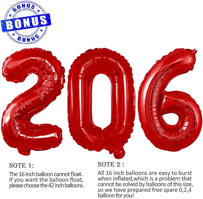 GOER 2026 Foil Number Balloons for 2026 New Year Eve Festival Party Supplies Graduation Decorations (Red,16 Inch)