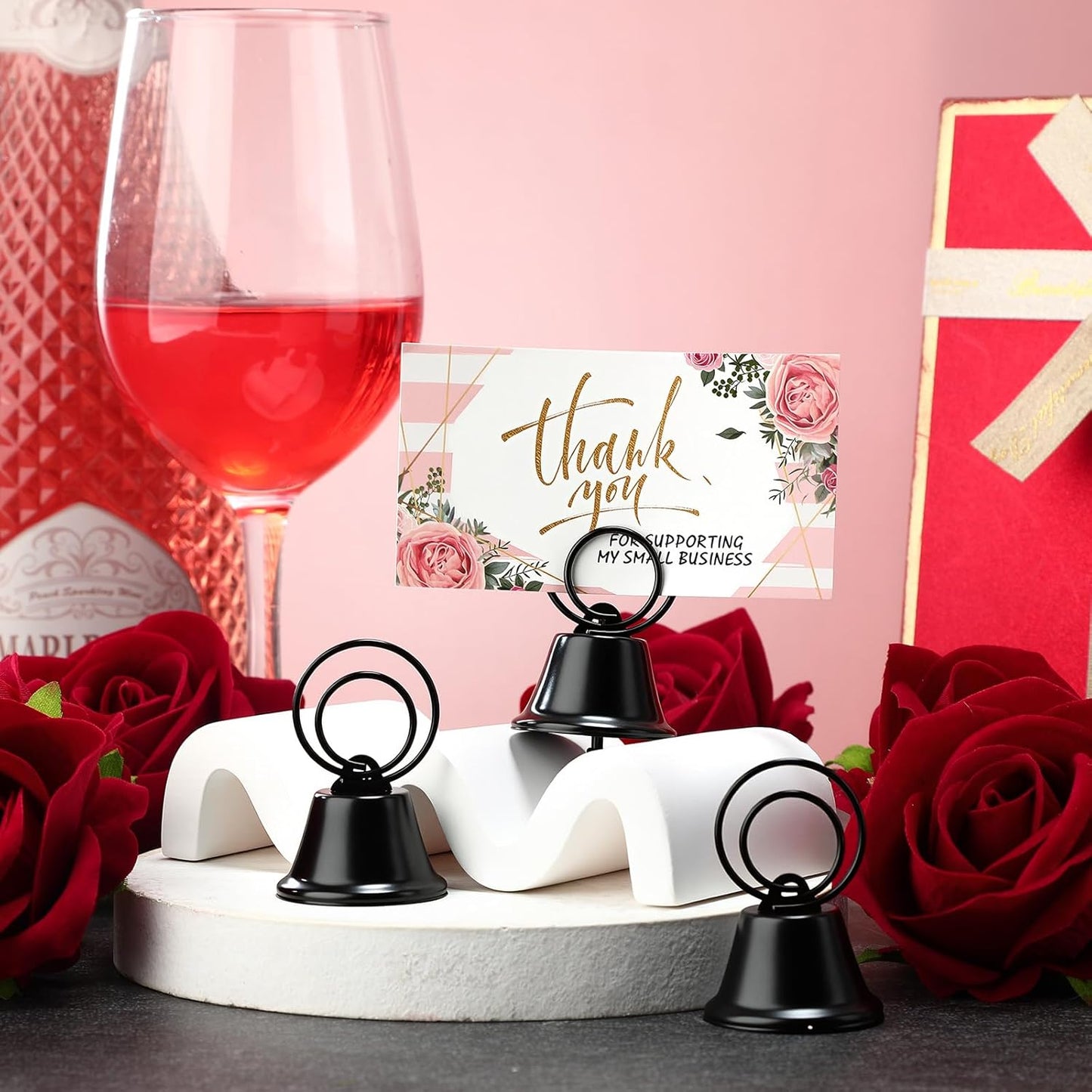 24 Pcs Table Number Holders Place Card Holders for Table 2 Inch Ring Clip Bell Number Holder Metal Picture Holder for Wedding Christmas Restaurant Home Photo Office Memo(Black,Ring)