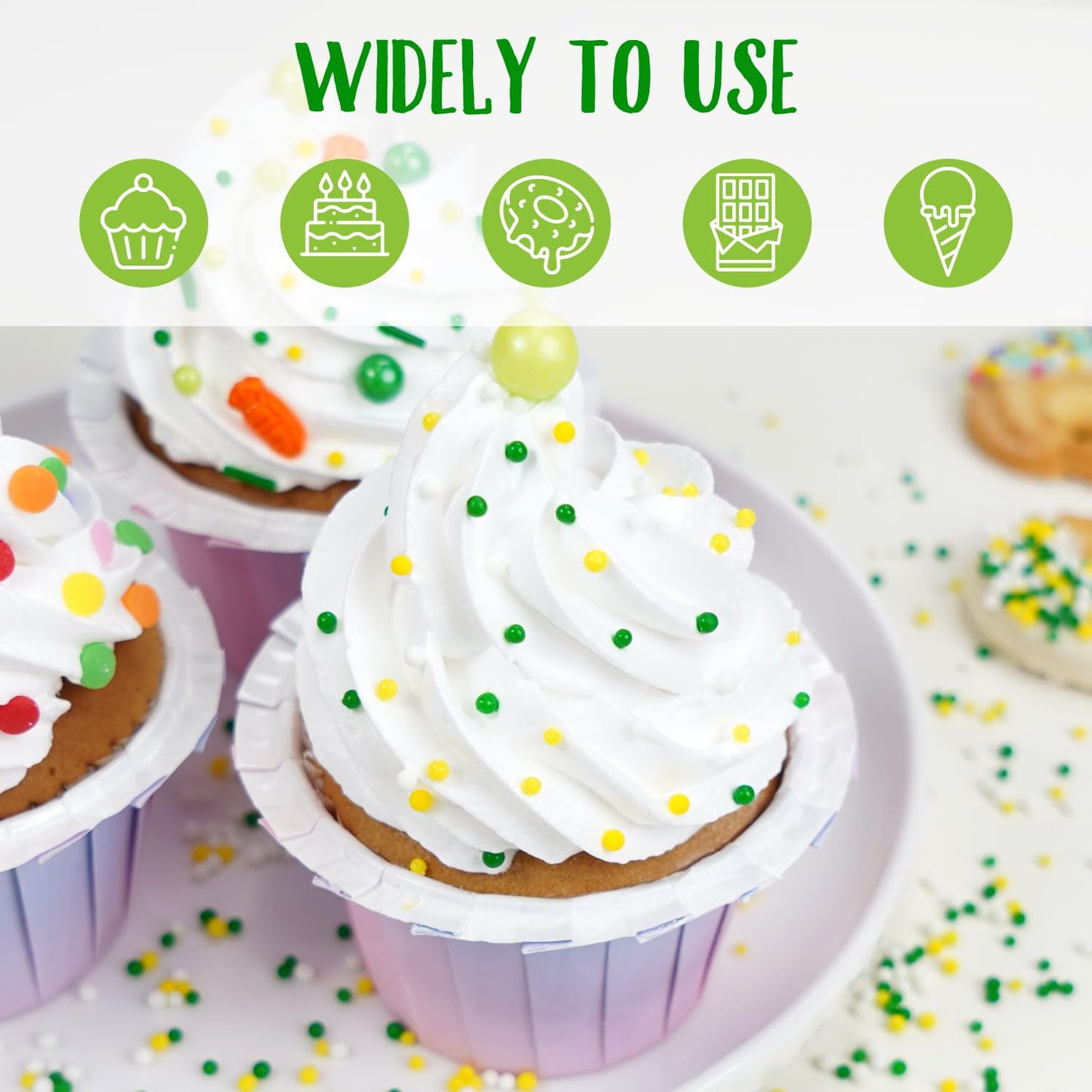 Green Nonpareils Sprinkles for Cake Decorating, Edible Yellow Green And White Candy, Fun Spring Baking Sugar, Perfect for Cake Decorations, Cupcake Topper, Ice Cream, 150g/5.29oz