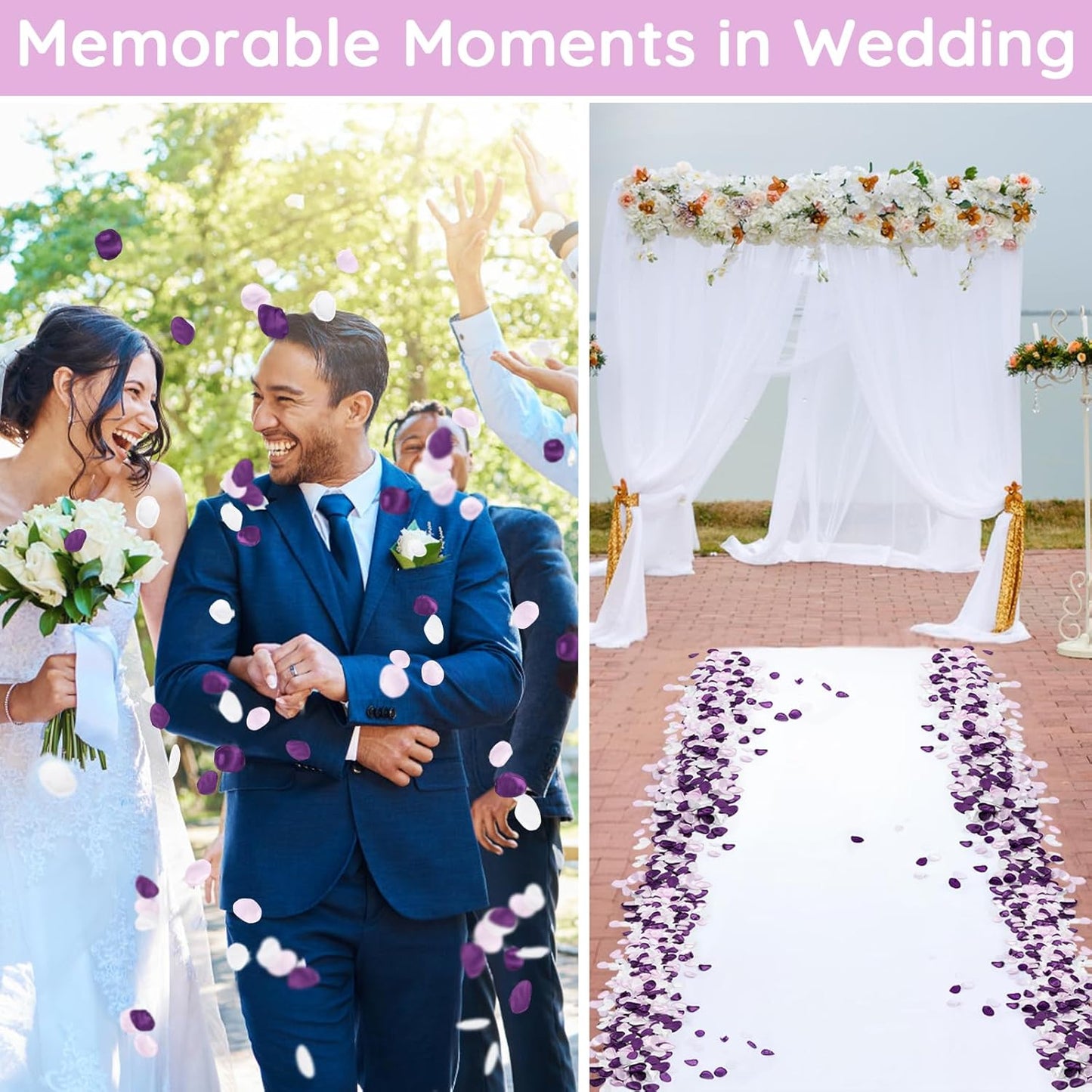 Suream Purple Silk Flower Petals for Wedding, 600 Pcs Flower Girl Petals for Decoration, Silk Rose Petals for Bridal Shower Wedding Aisle Table Centerpieces Reception Tables Romantic Night Decoration