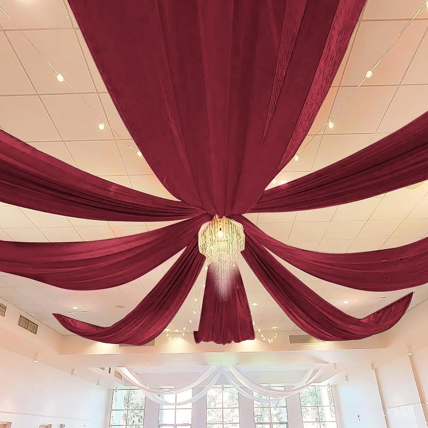 6 Panels Burgundy Wedding Ceiling Drapes 5ftx10ft Ceiling Drapes Chiffon Fabric Arch Draping Sheer Curtains Soft Drapery Draping Wedding Ceiling Decorations for Party Ceremony Stage Swag