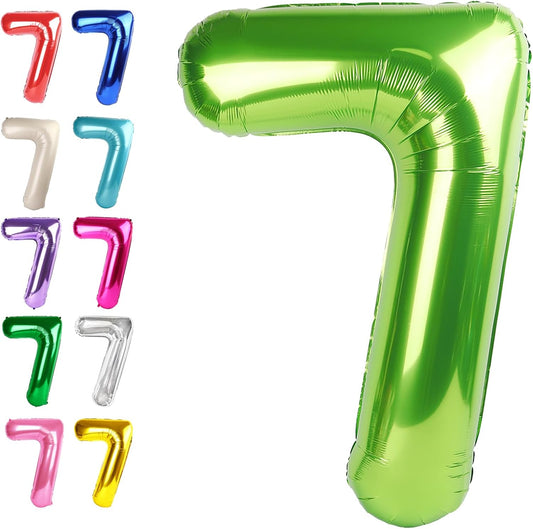 Digital Number 7 Light Green Birthday Balloon 40 Inch, Foil Balloons for 7 17 27 70 77 Party Decorations Supplies, Light Green Mylar Numbers Balloon for Seven Wedding Anniversary