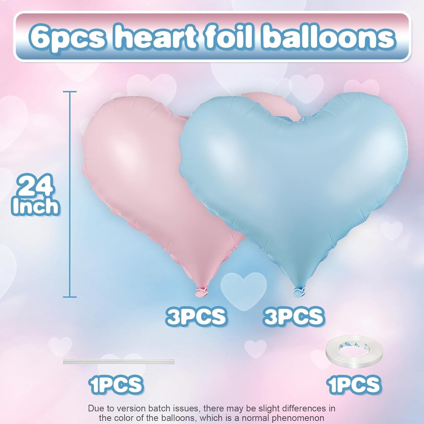 Pink Blue Heart Balloons,24Inch Large Pink Heart Foil Balloons for Valentine's Day Birthday Wedding Baby Shower Anniversary Party Decorations