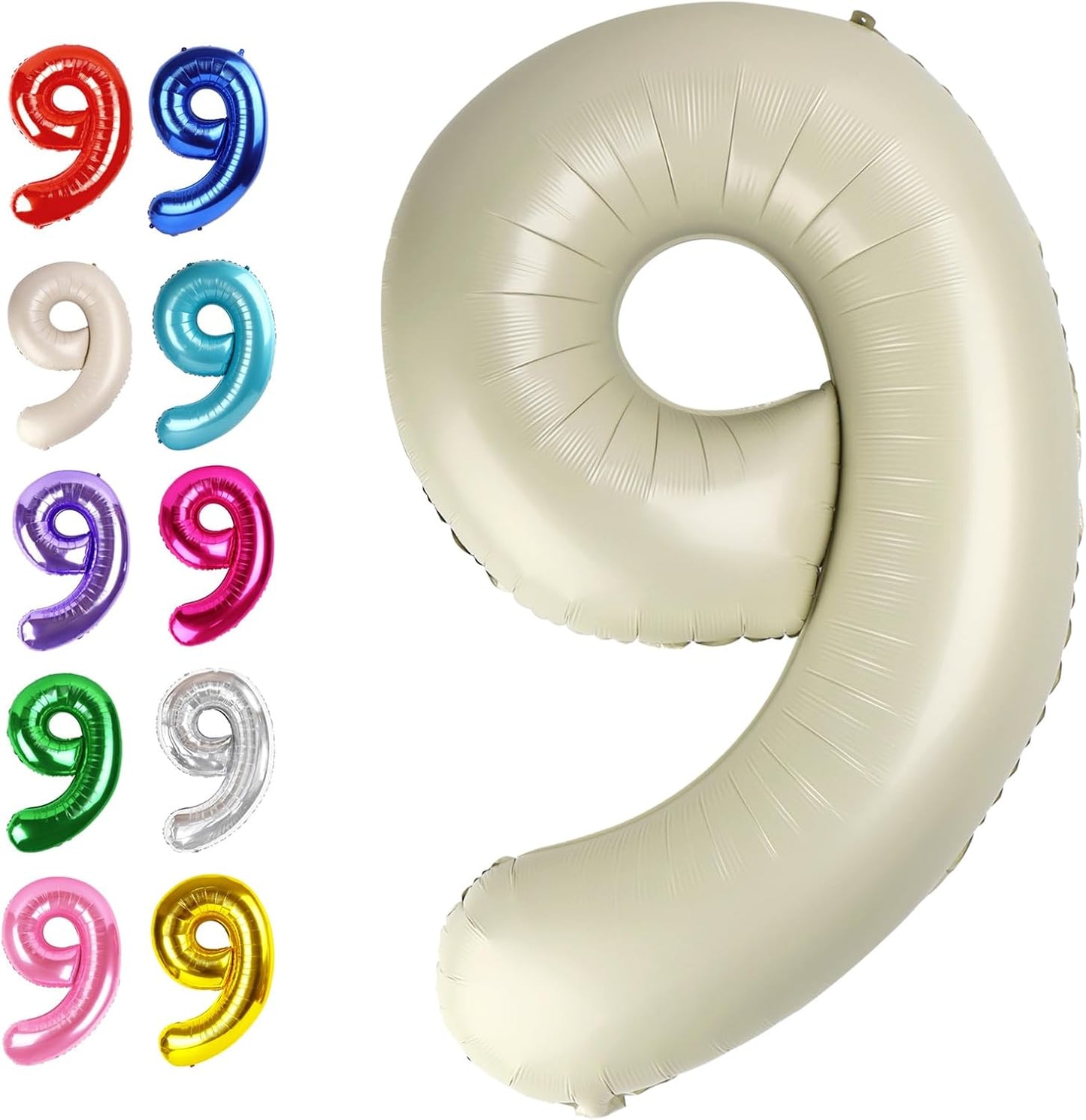 40 Inch Big Cream White 9 Balloon Number, Jumbo Giant Happy 9th 19 29 39 49 99 Birthday Party Decorations, Large Nine Mylar Foil Anniversary Birthday Party Engagement Decorations