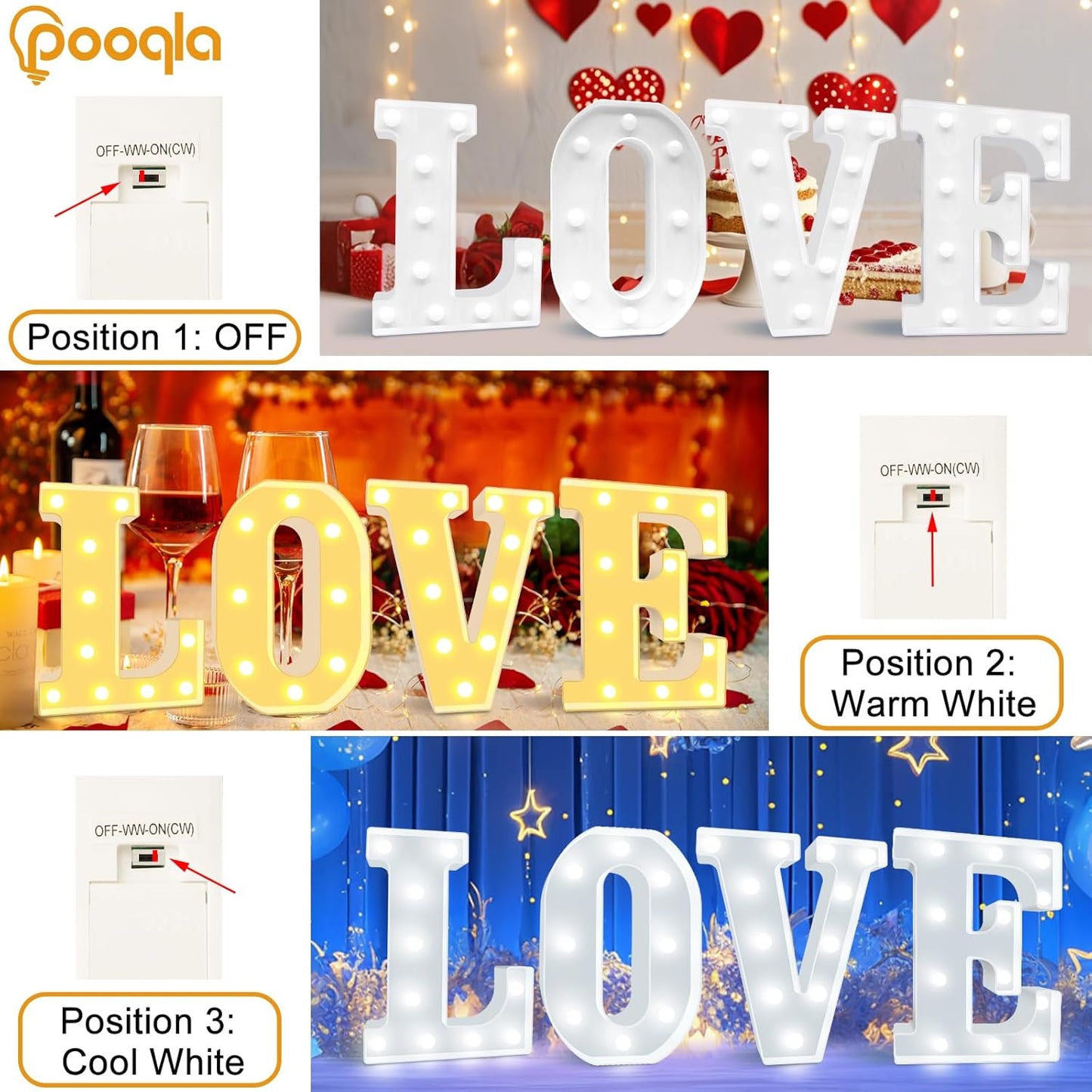 Pooqla LED Marquee Letter Lights, Warm White and Cool White Decorative Lighted Letters, Light Up Alphabet Letters for Boys Girls, Party, Wedding, Bar, Night Light, Birthday Decoration, Letter J